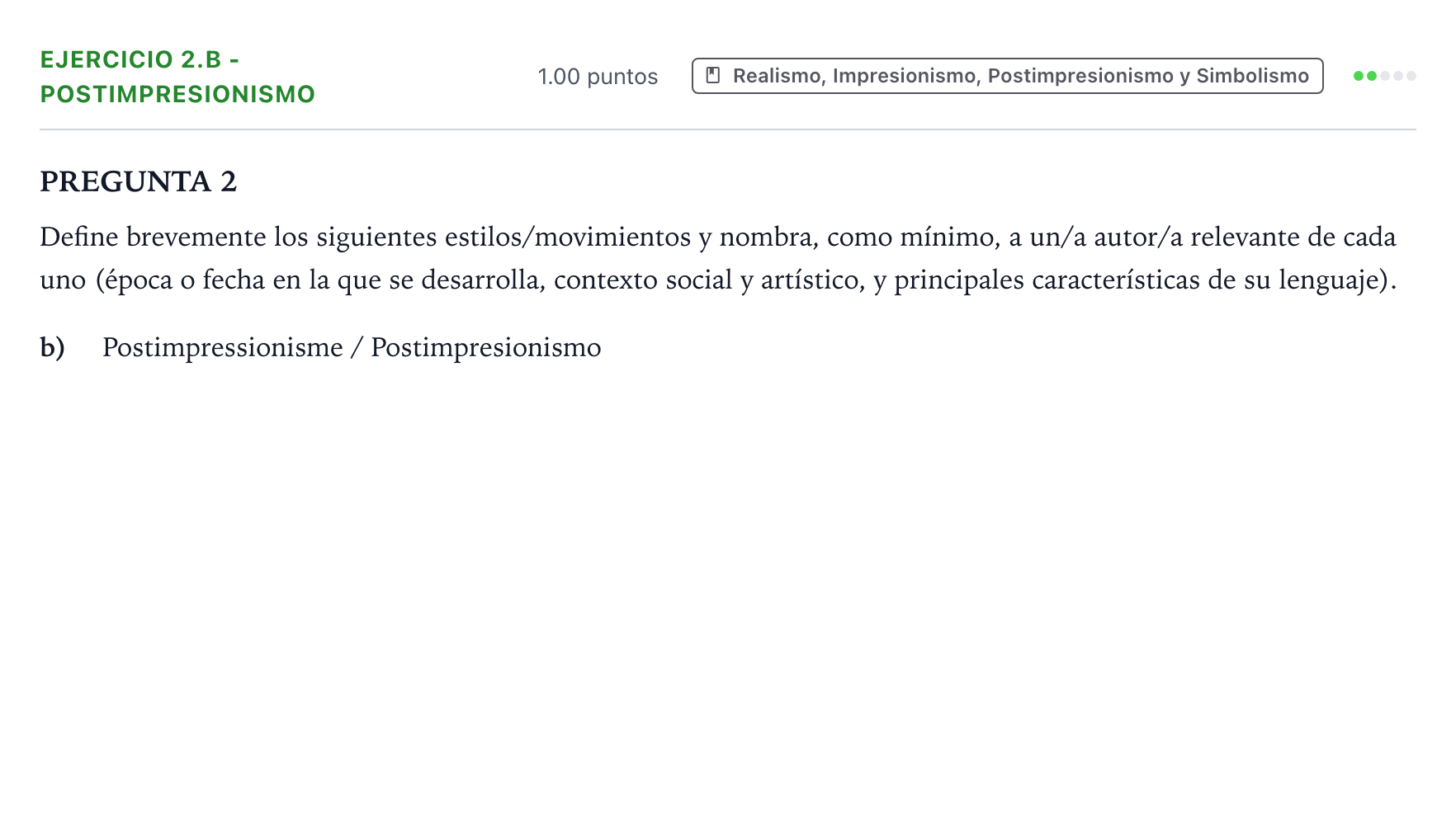 Enunciado: Ejercicio 2.b - Postimpresionismo · Fundamentos Artísticos PAU Valencia Ordinaria 2026