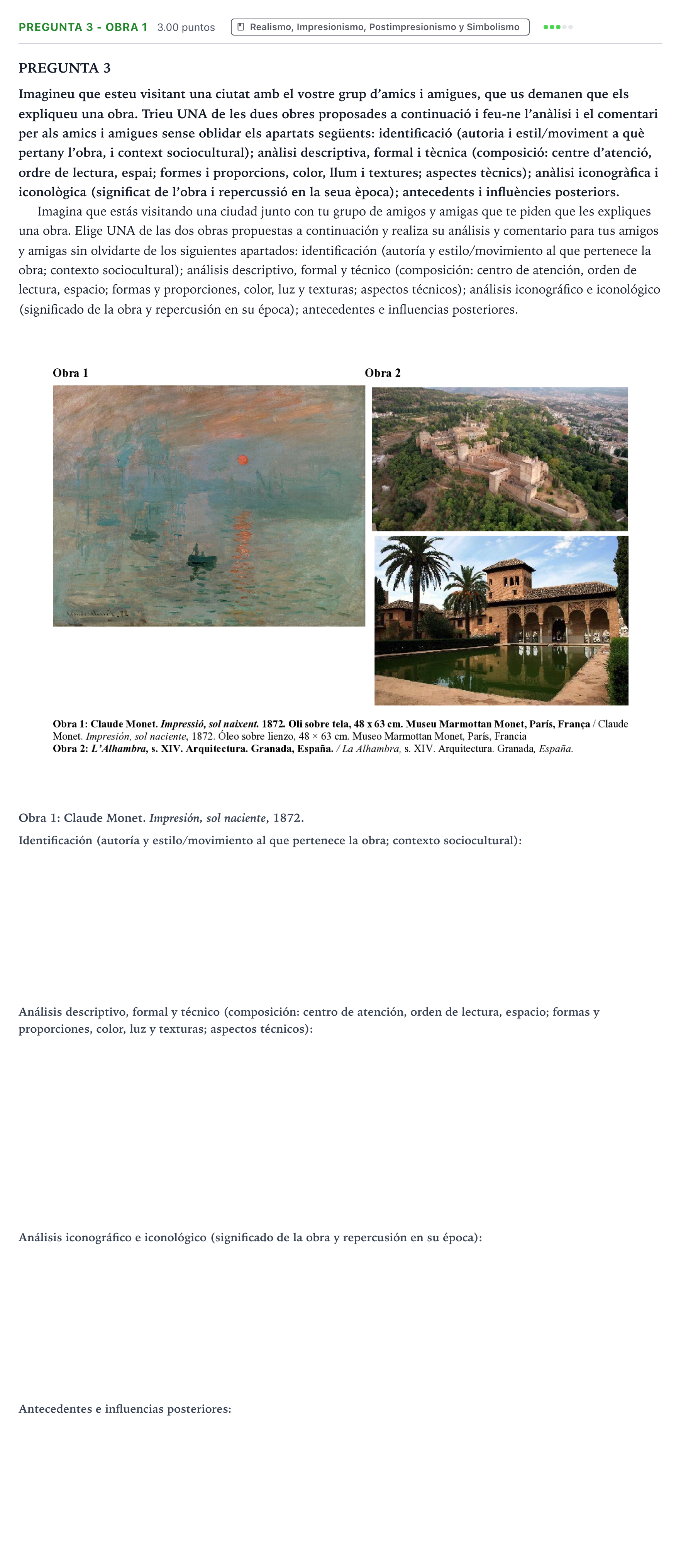 Enunciado: Pregunta 3 - Obra 1 · Fundamentos Artísticos PAU Valencia Extraordinaria 2026