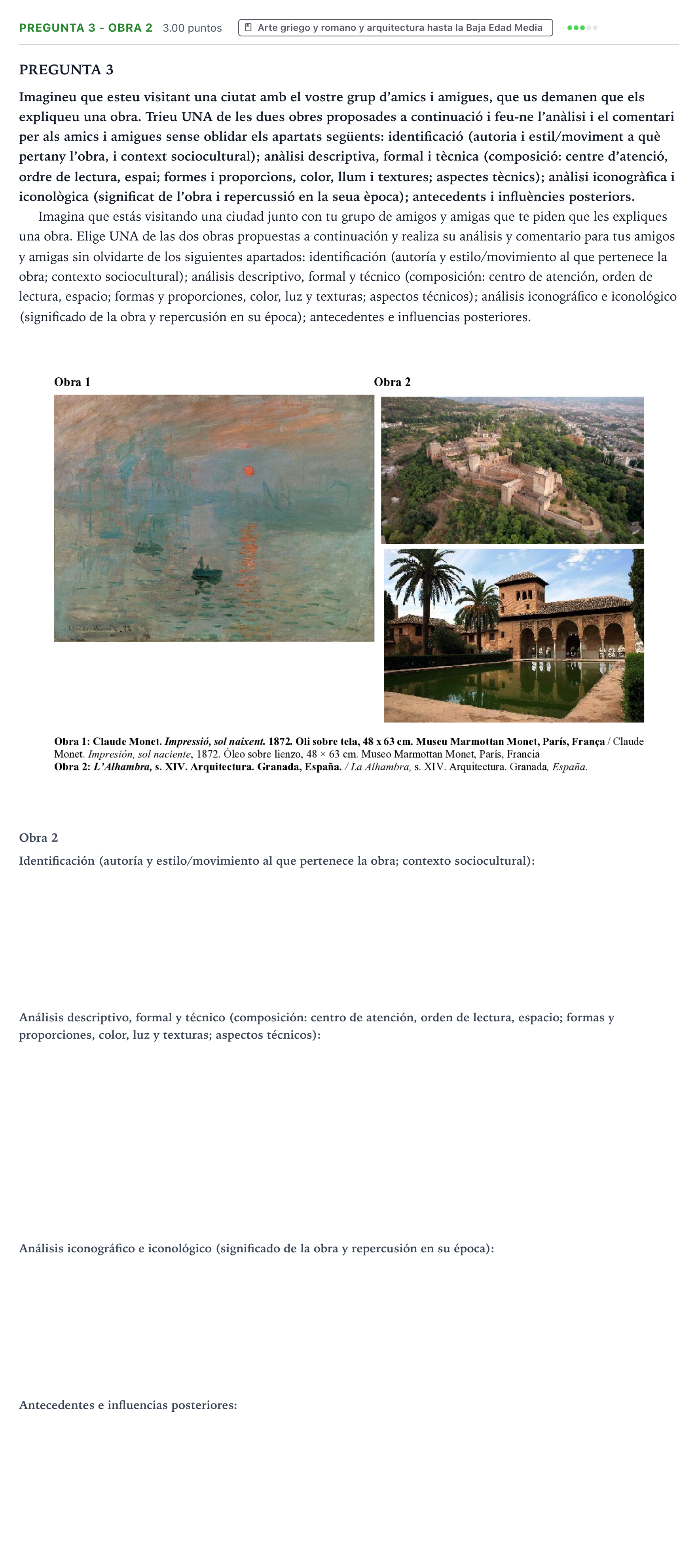 Enunciado: Pregunta 3 - Obra 2 · Fundamentos Artísticos PAU Valencia Extraordinaria 2026