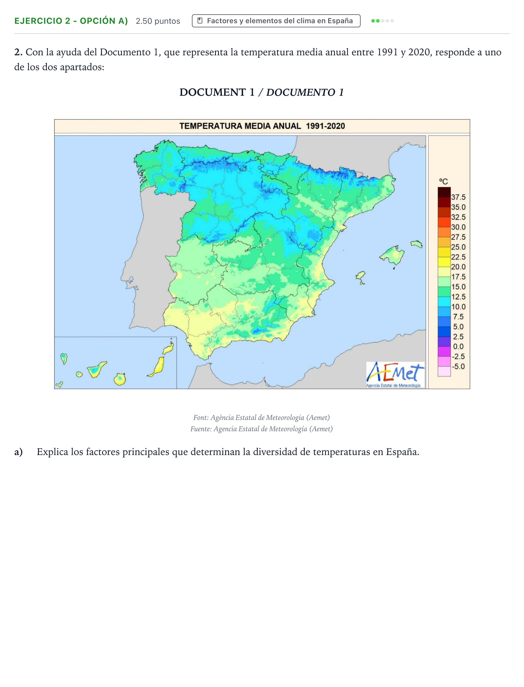 Enunciado: Ejercicio 2 - Opción a) · Geografía PAU Valencia Extraordinaria 2026