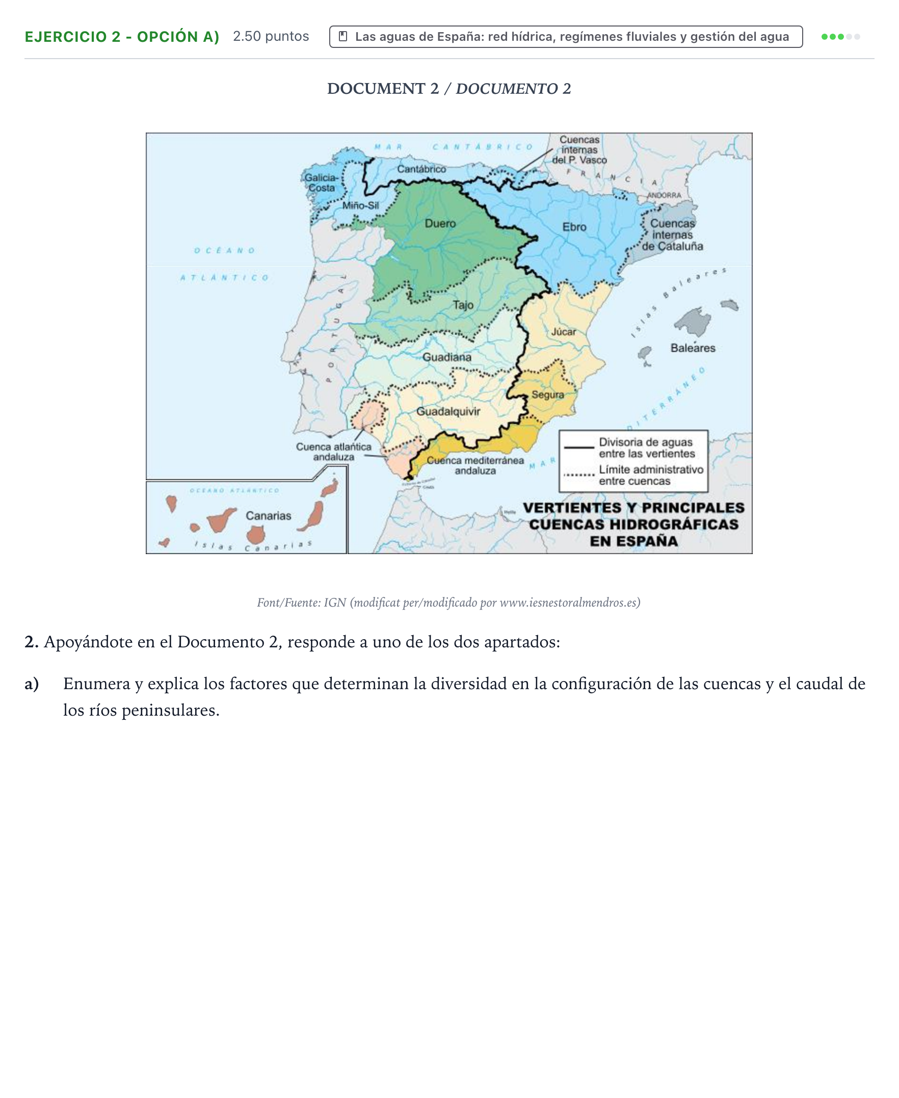 Enunciado: Ejercicio 2 - Opción a) · Geografía PAU Valencia Ordinaria 2026