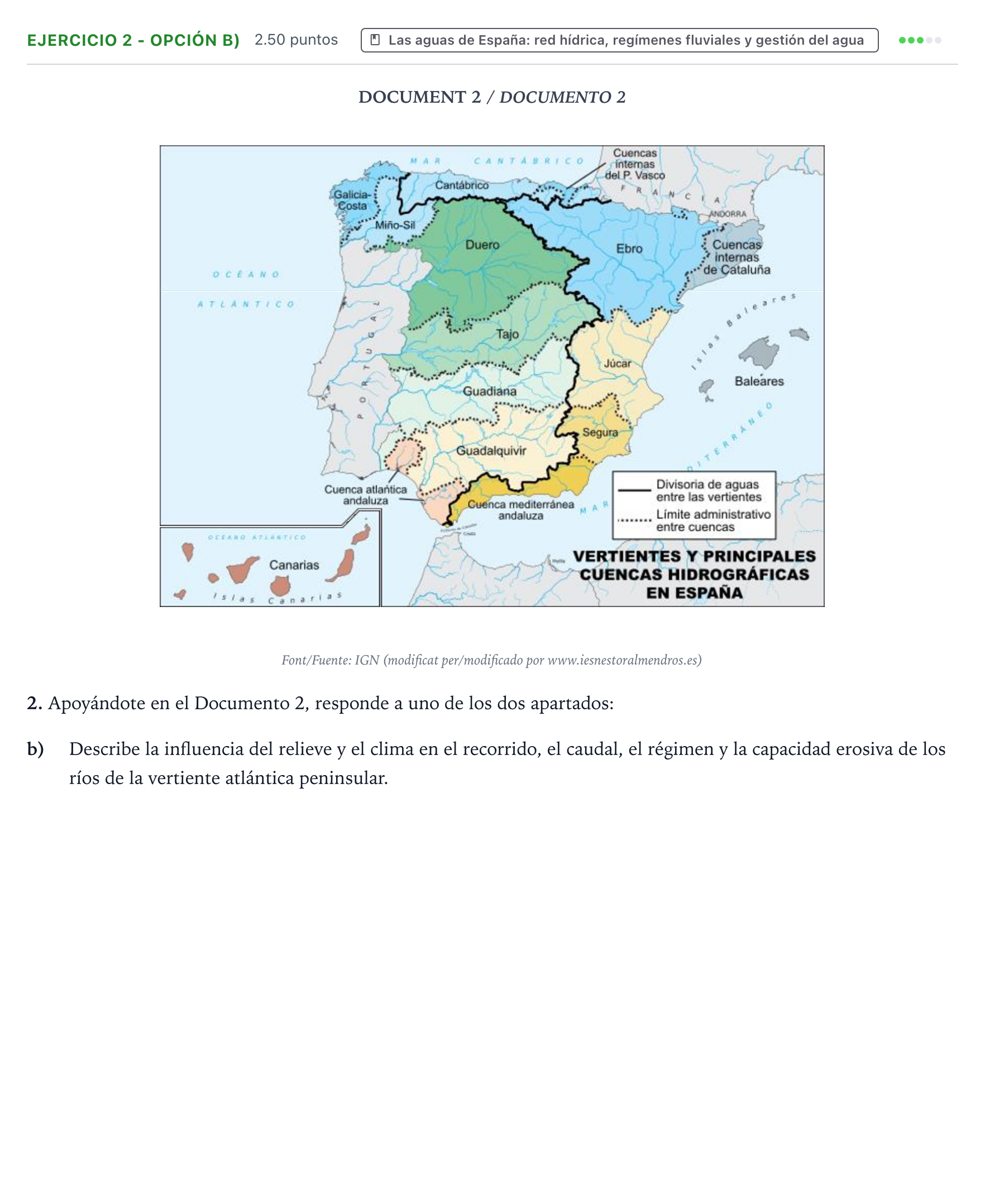Enunciado: Ejercicio 2 - Opción b) · Geografía PAU Valencia Ordinaria 2026