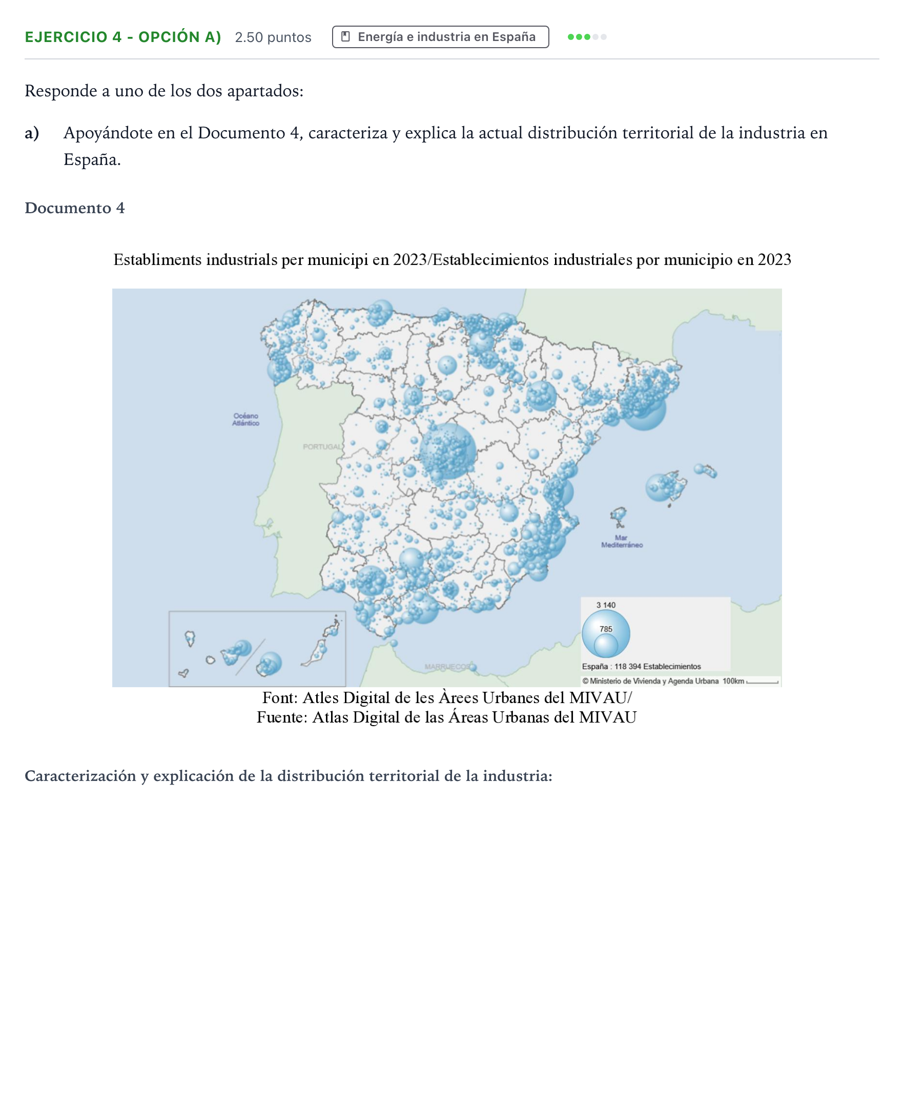 Enunciado: Ejercicio 4 - Opción a) · Geografía PAU Valencia Ordinaria 2026
