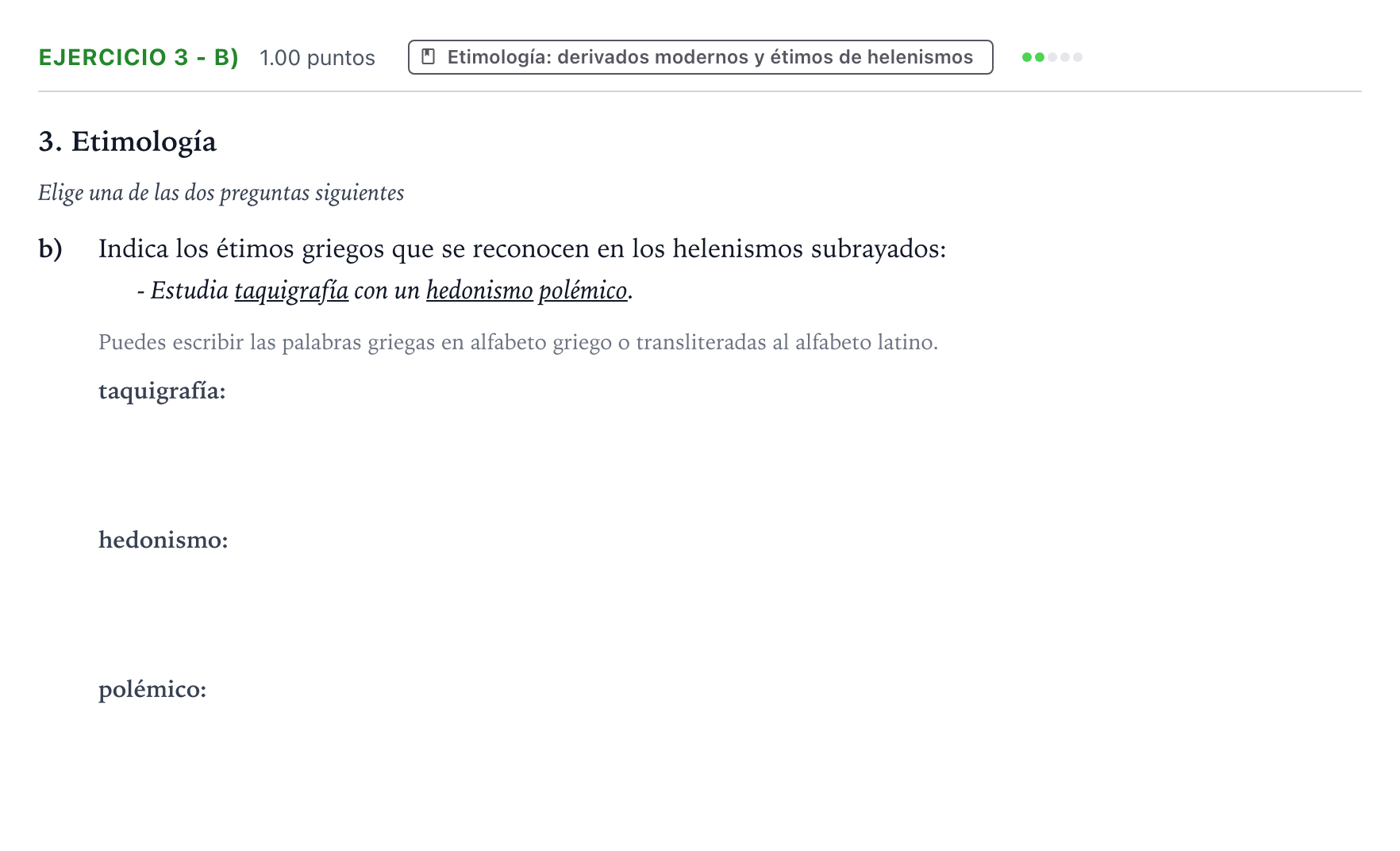 Enunciado: Ejercicio 3 - b) · Griego II PAU Valencia Extraordinaria 2026