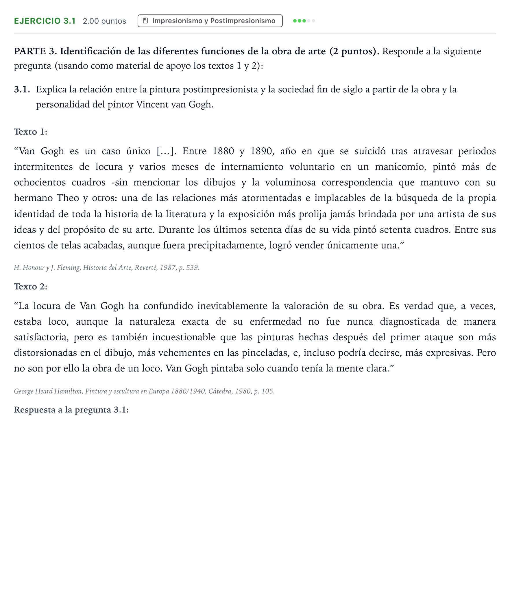 Enunciado: Ejercicio 3.1 · Historia del Arte PAU Valencia Extraordinaria 2026