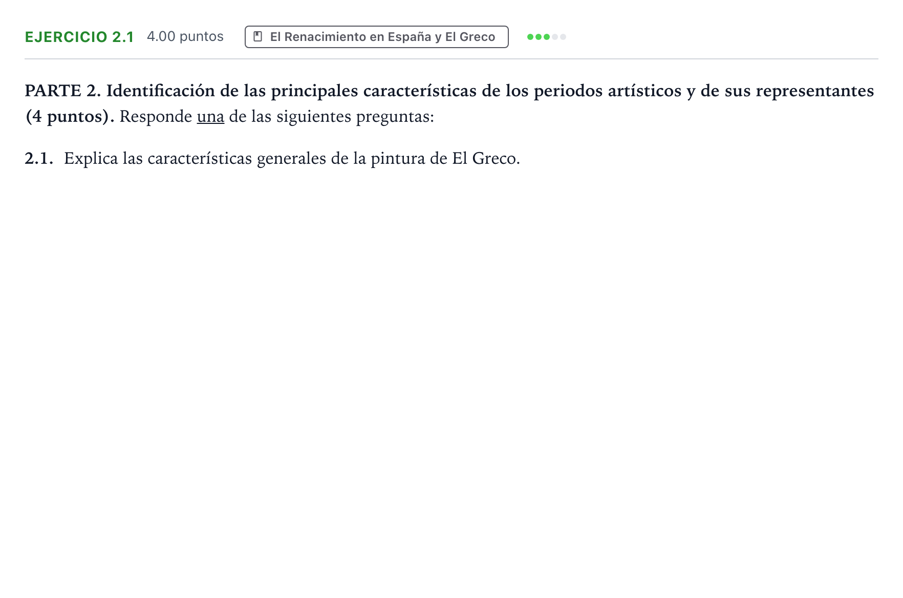 Enunciado: Ejercicio 2.1 · Historia del Arte PAU Valencia Extraordinaria solapamiento 2026