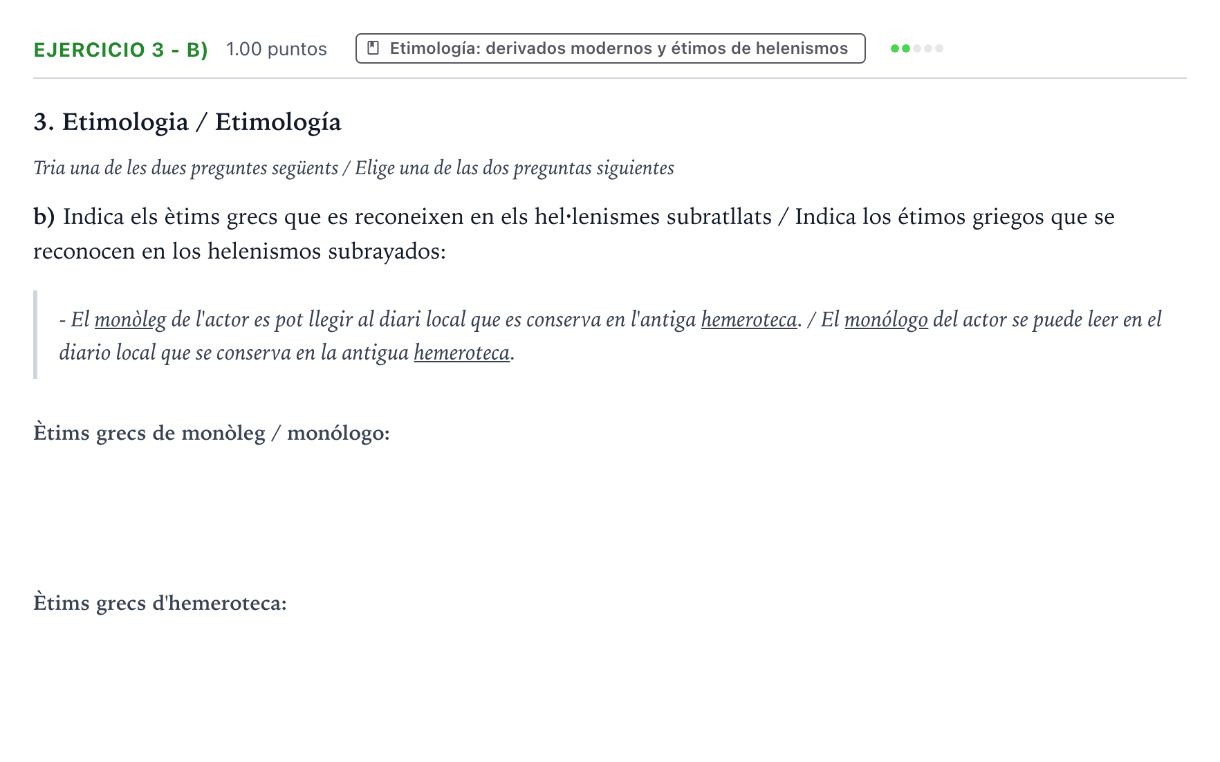 Enunciado: Ejercicio 3 - b) · Griego II PAU Valencia Ordinaria 2026