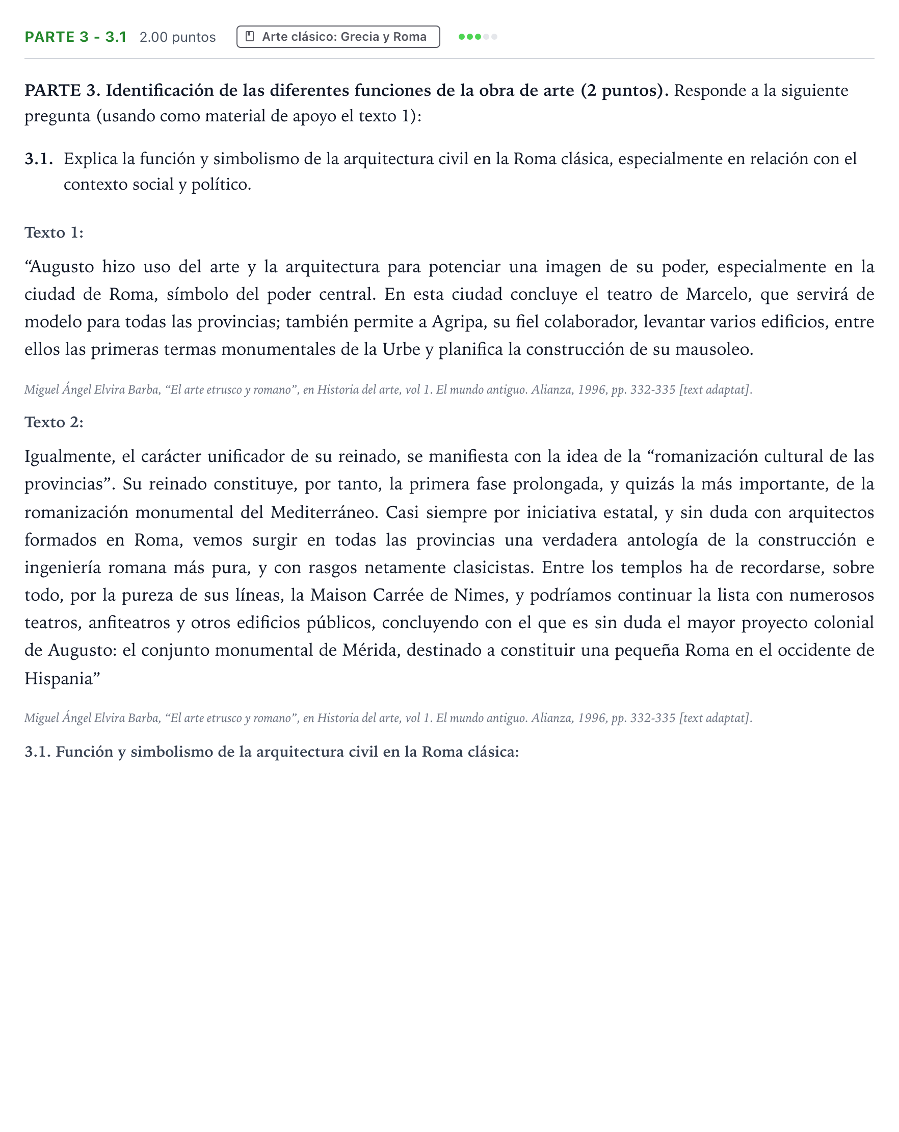 Enunciado: Ejercicio Parte 3 - 3.1 · Historia del Arte PAU Valencia Ordinaria 2026