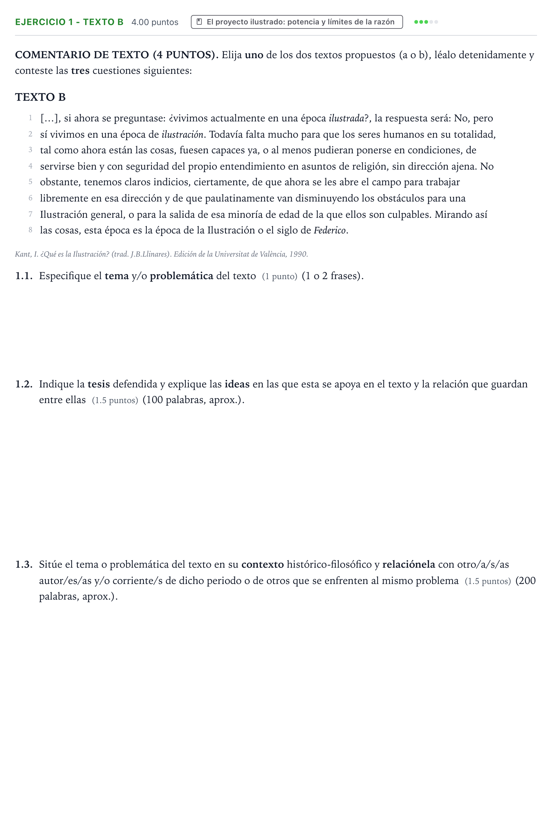 Enunciado: Ejercicio 1 - Texto B · Historia de la Filosofía PAU Valencia Extraordinaria 2026