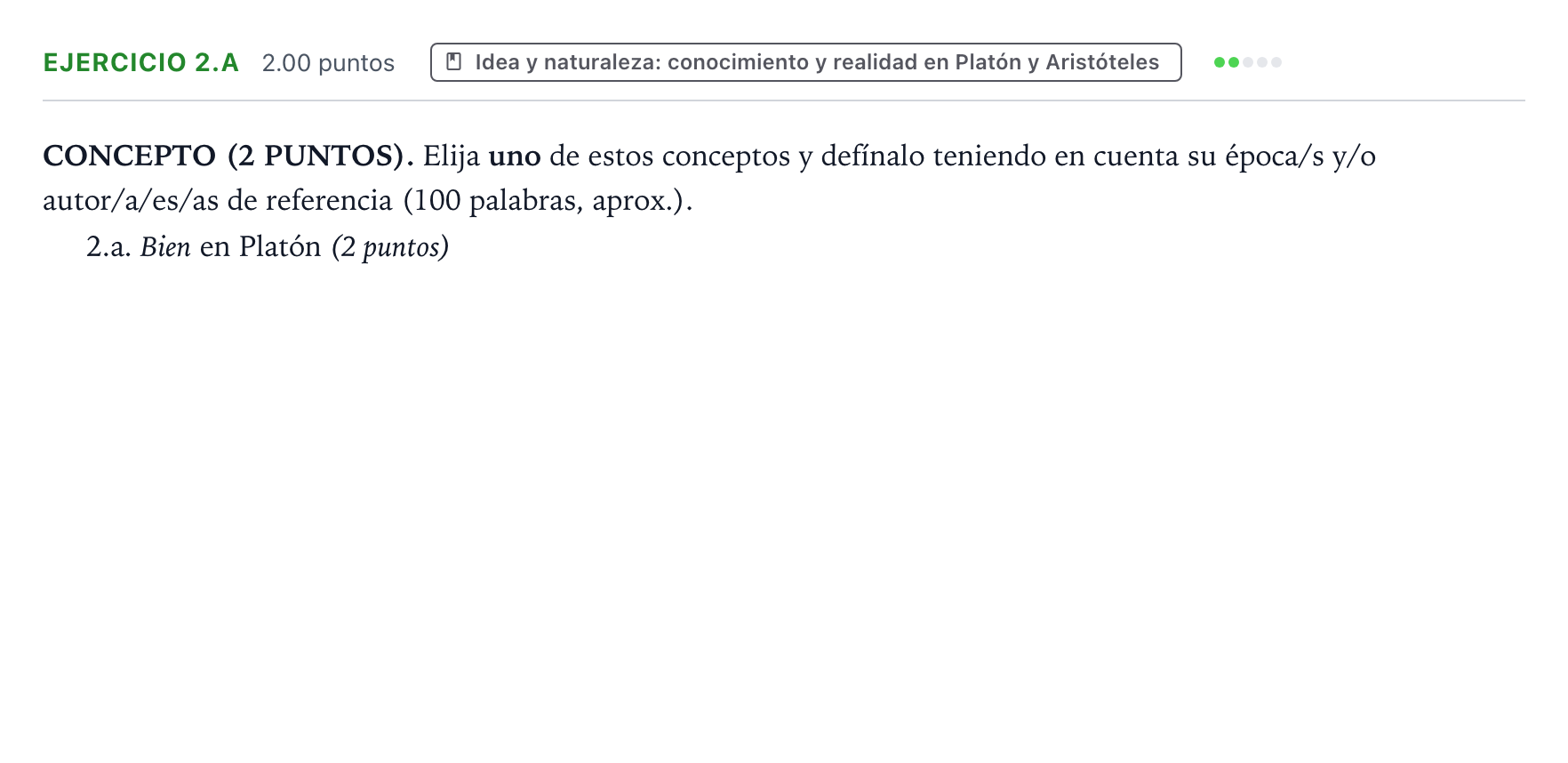 Enunciado: Ejercicio 2.a · Historia de la Filosofía PAU Valencia Extraordinaria 2026