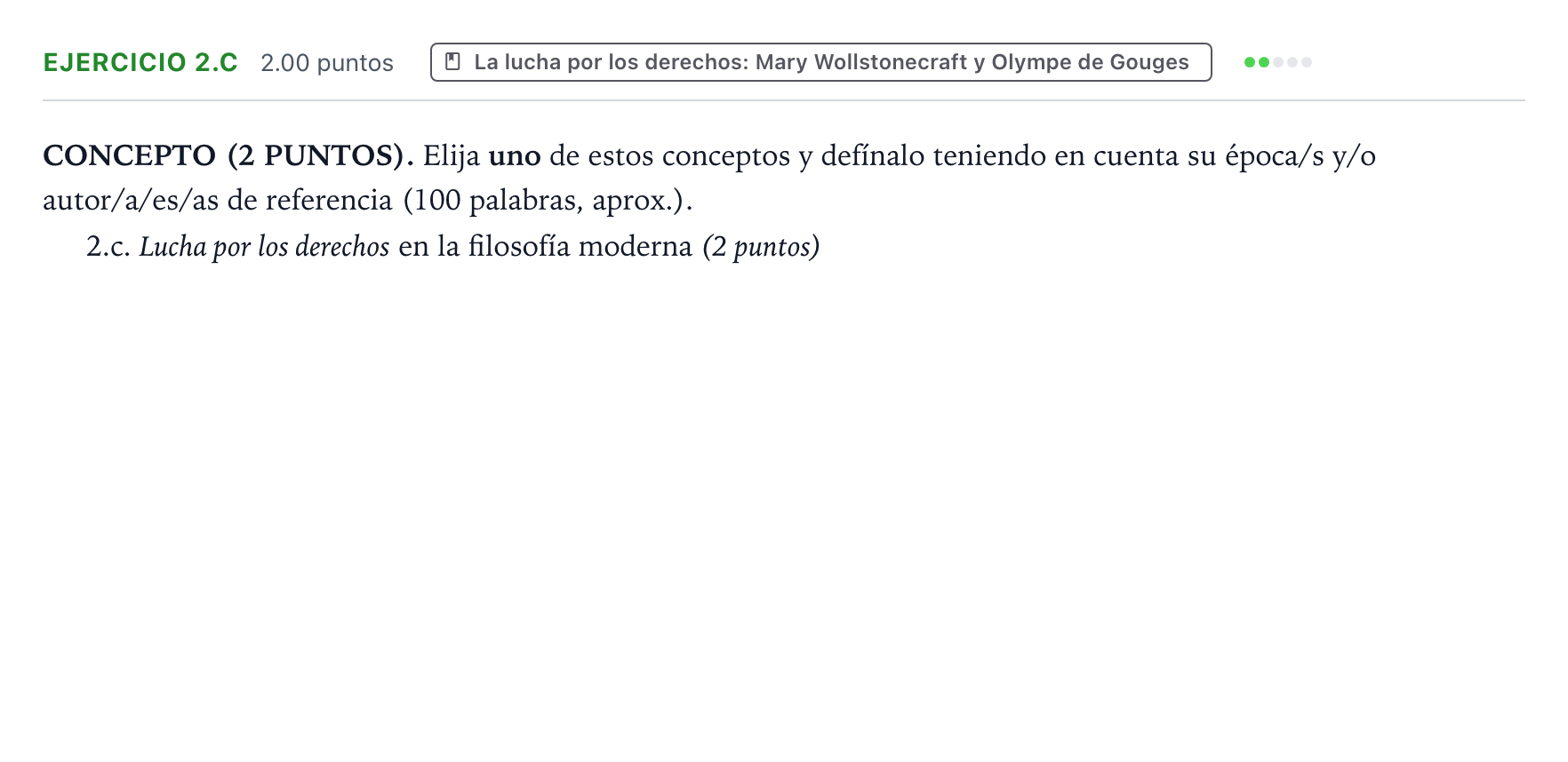 Enunciado: Ejercicio 2.c · Historia de la Filosofía PAU Valencia Extraordinaria 2026