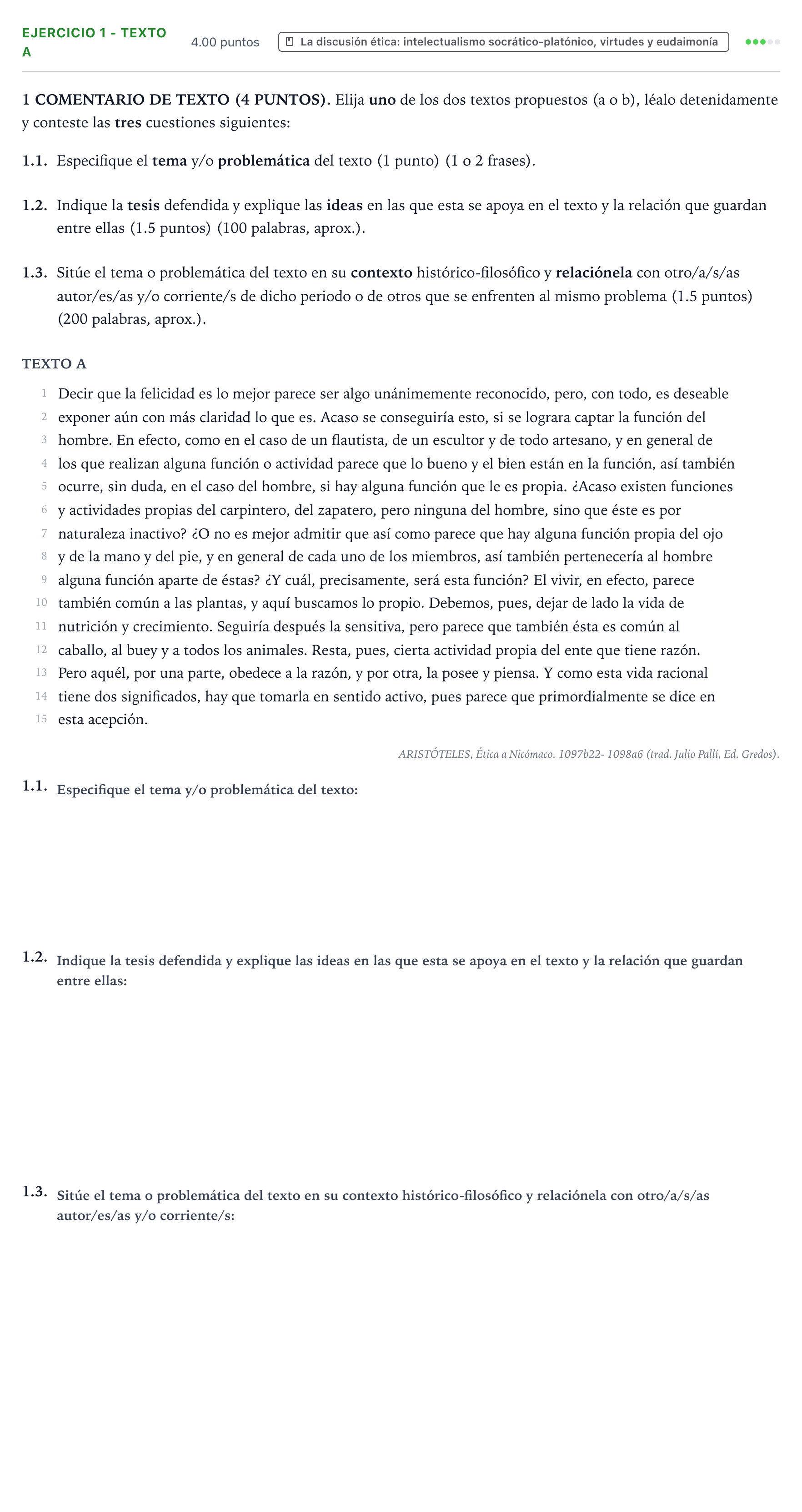 Enunciado: Ejercicio 1 - Texto A · Historia de la Filosofía PAU Valencia Ordinaria 2026