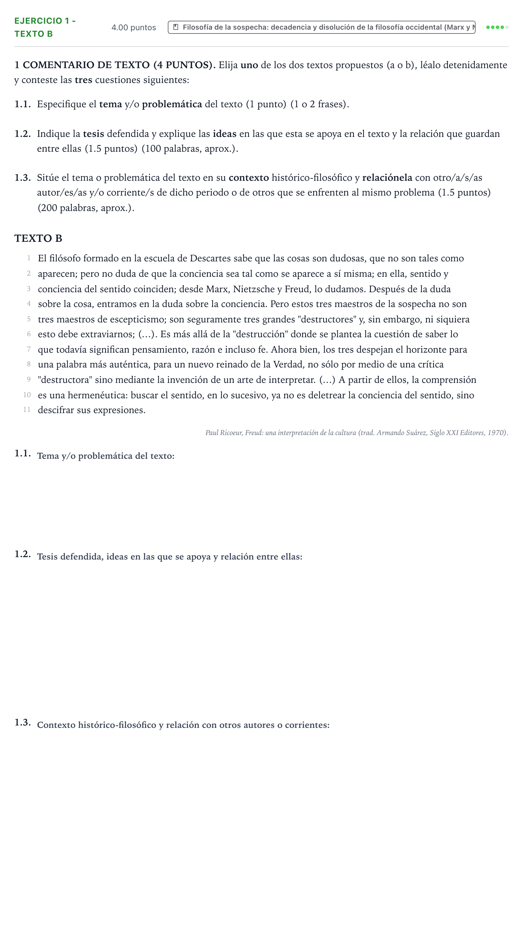 Enunciado: Ejercicio 1 - Texto B · Historia de la Filosofía PAU Valencia Ordinaria 2026