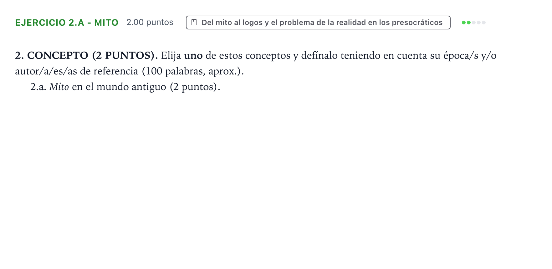Enunciado: Ejercicio 2.a - Mito · Historia de la Filosofía PAU Valencia Ordinaria 2026