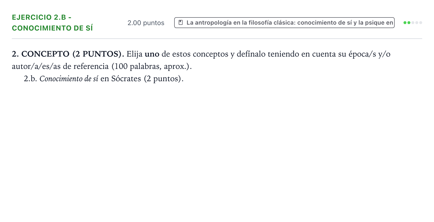 Enunciado: Ejercicio 2.b - Conocimiento de sí · Historia de la Filosofía PAU Valencia Ordinaria 2026