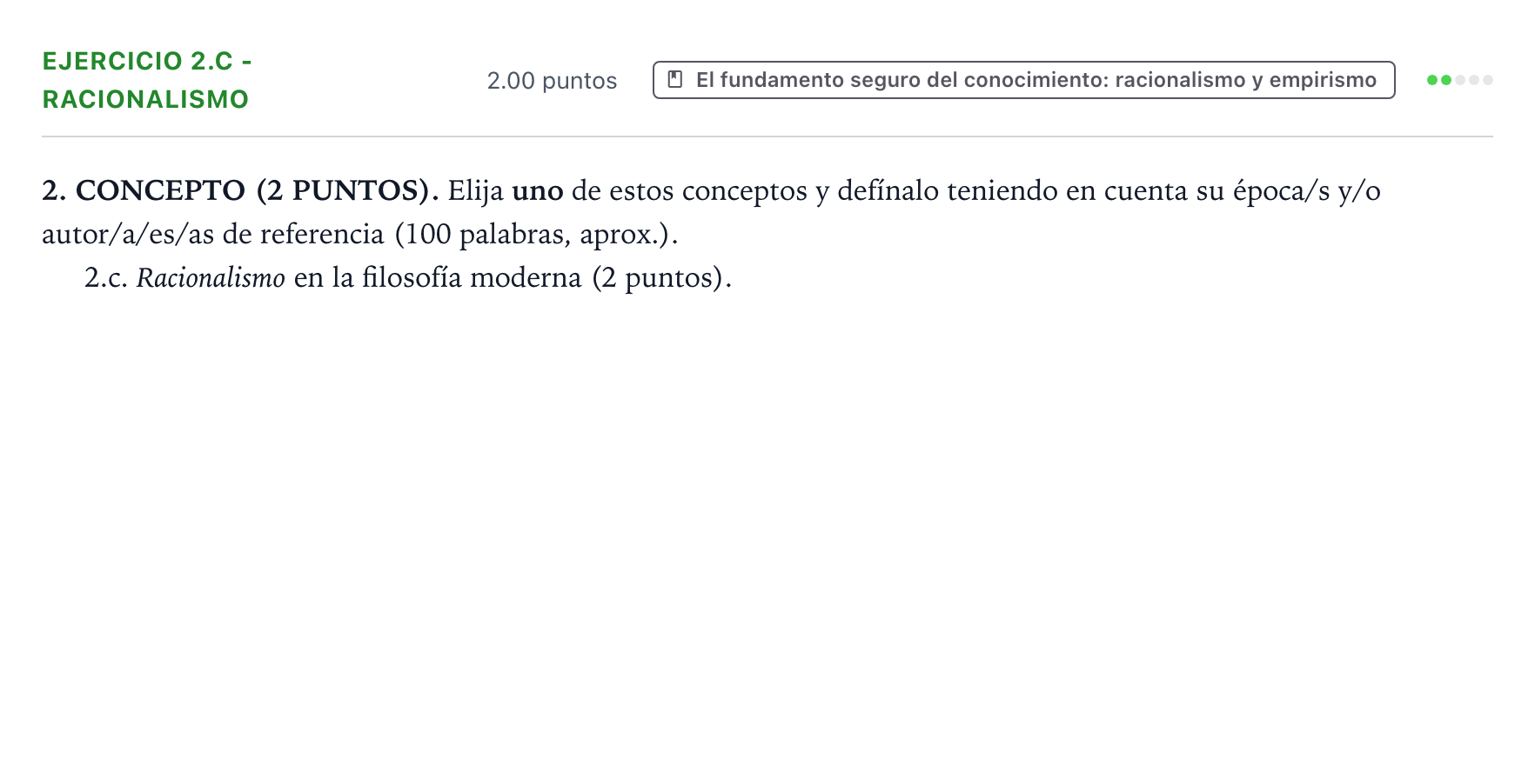 Enunciado: Ejercicio 2.c - Racionalismo · Historia de la Filosofía PAU Valencia Ordinaria 2026