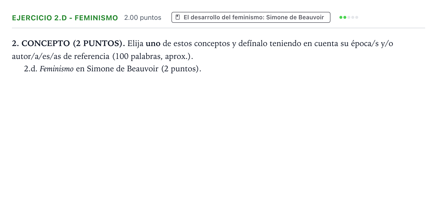 Enunciado: Ejercicio 2.d - Feminismo · Historia de la Filosofía PAU Valencia Ordinaria 2026