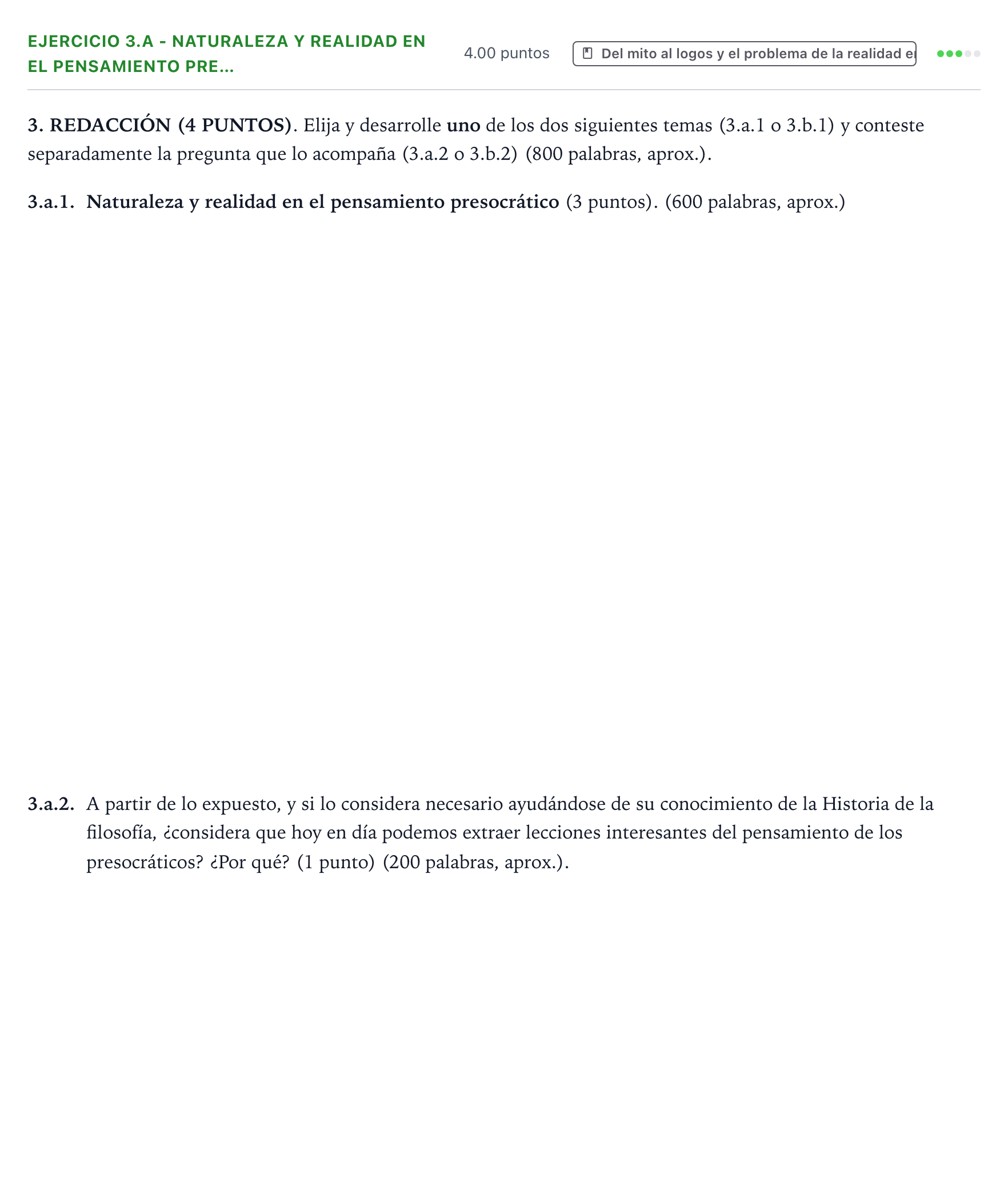 Enunciado: Ejercicio 3.a - Naturaleza y realidad en el pensamiento pre… · Historia de la Filosofía PAU Valencia Ordinaria 2026