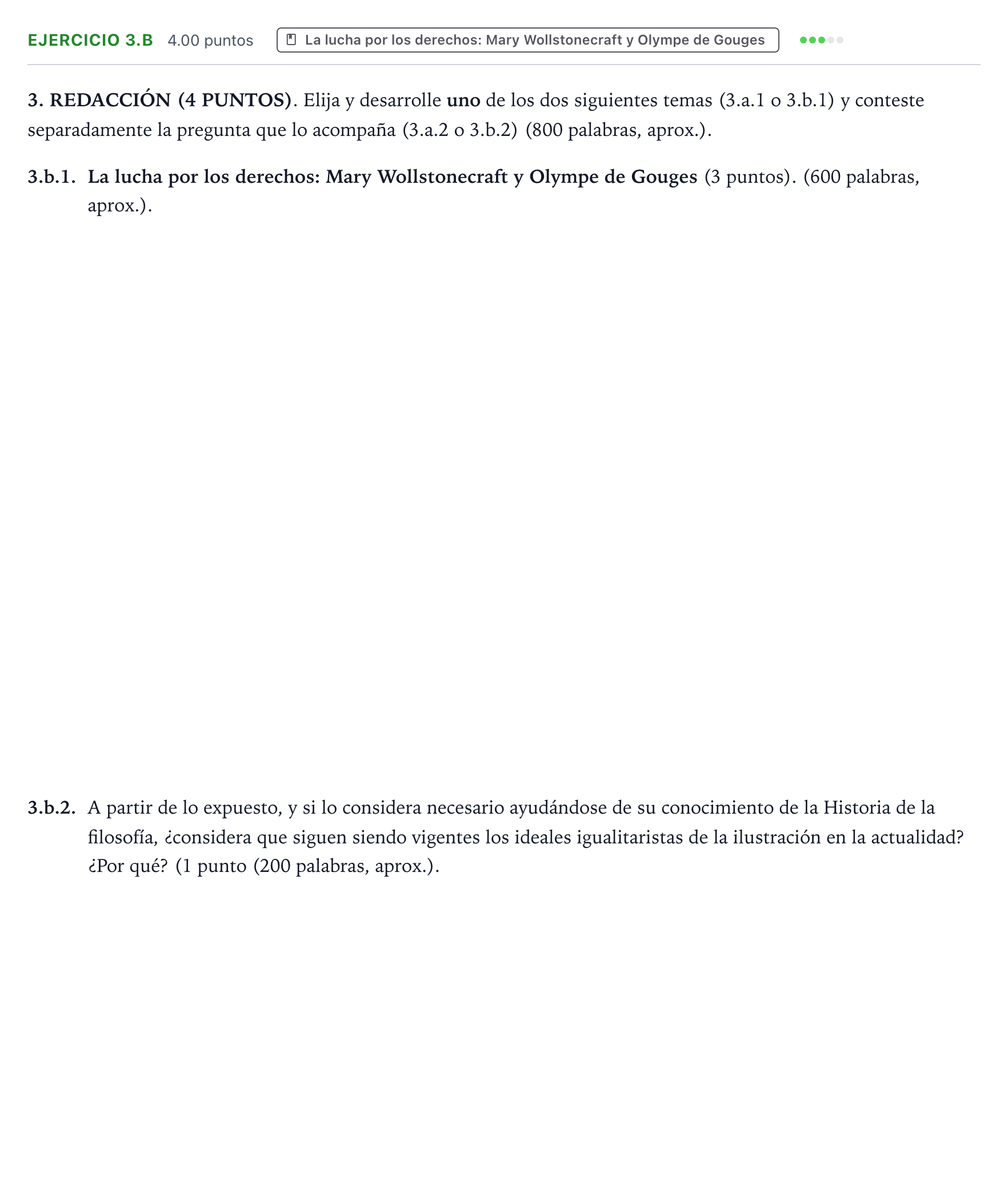 Enunciado: Ejercicio 3.b - La lucha por los derechos: Mary Wollstonecr… · Historia de la Filosofía PAU Valencia Ordinaria 2026