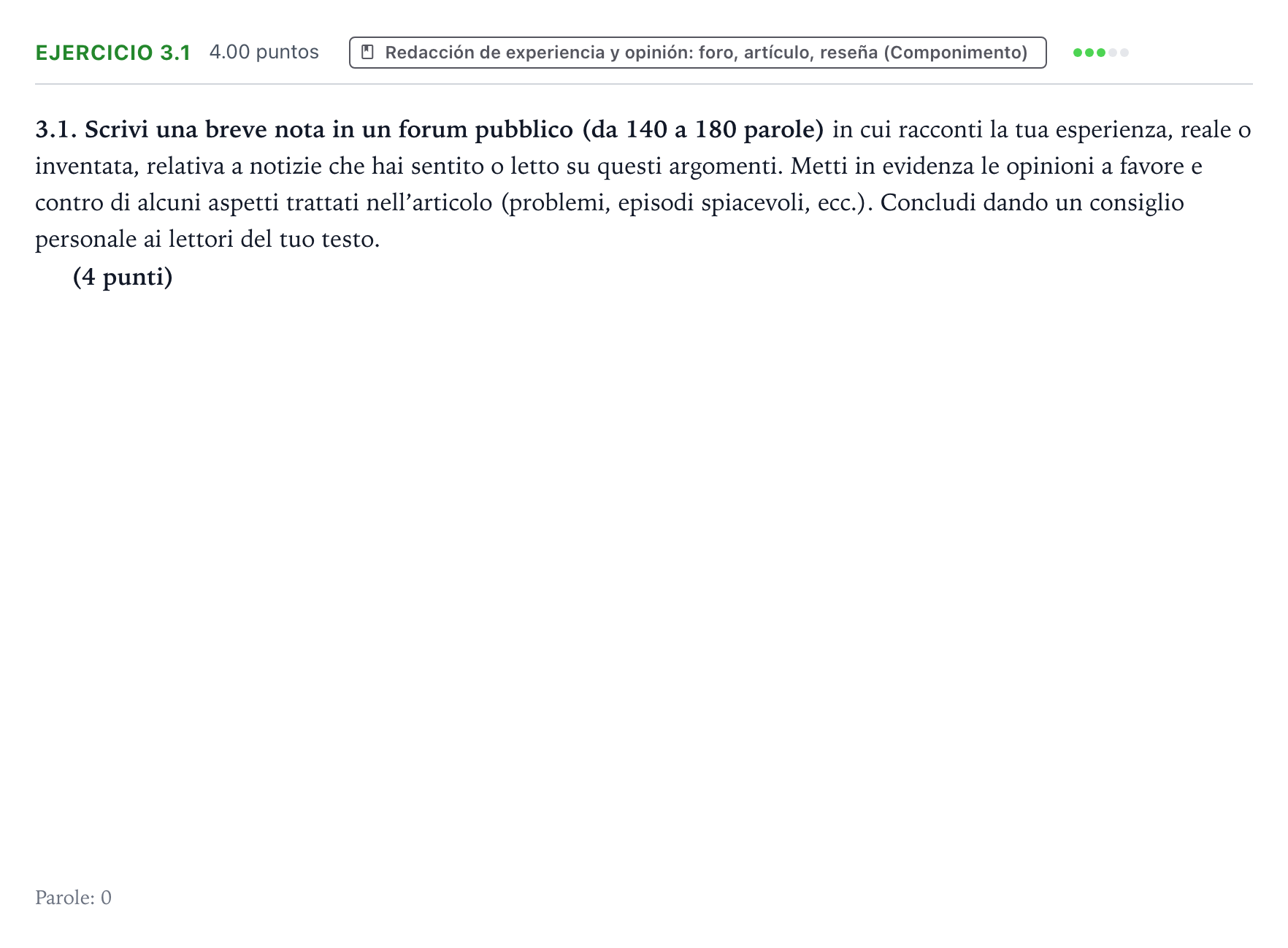 Enunciado: Ejercicio 3.1 · Italiano PAU Valencia Ordinaria 2026