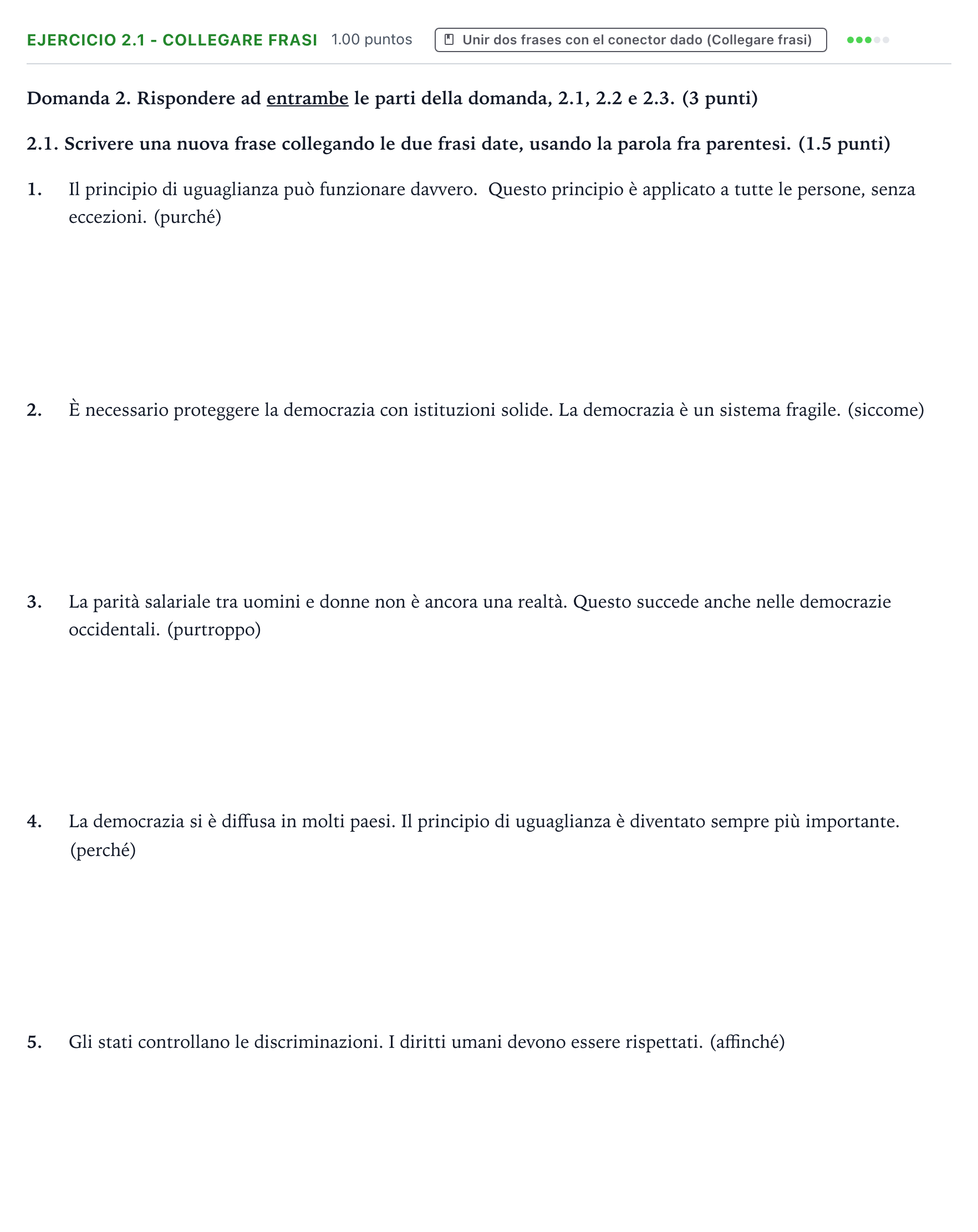 Enunciado: Ejercicio 2.1 - Collegare frasi · Italiano PAU Valencia Ordinaria solapamiento 2026