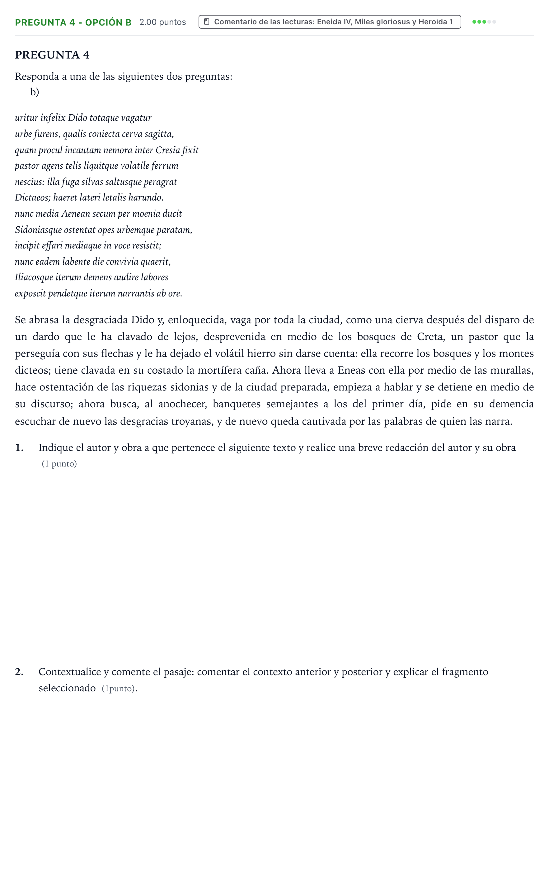 Enunciado: Pregunta 4 - Opción b · Latín II PAU Valencia Extraordinaria 2026