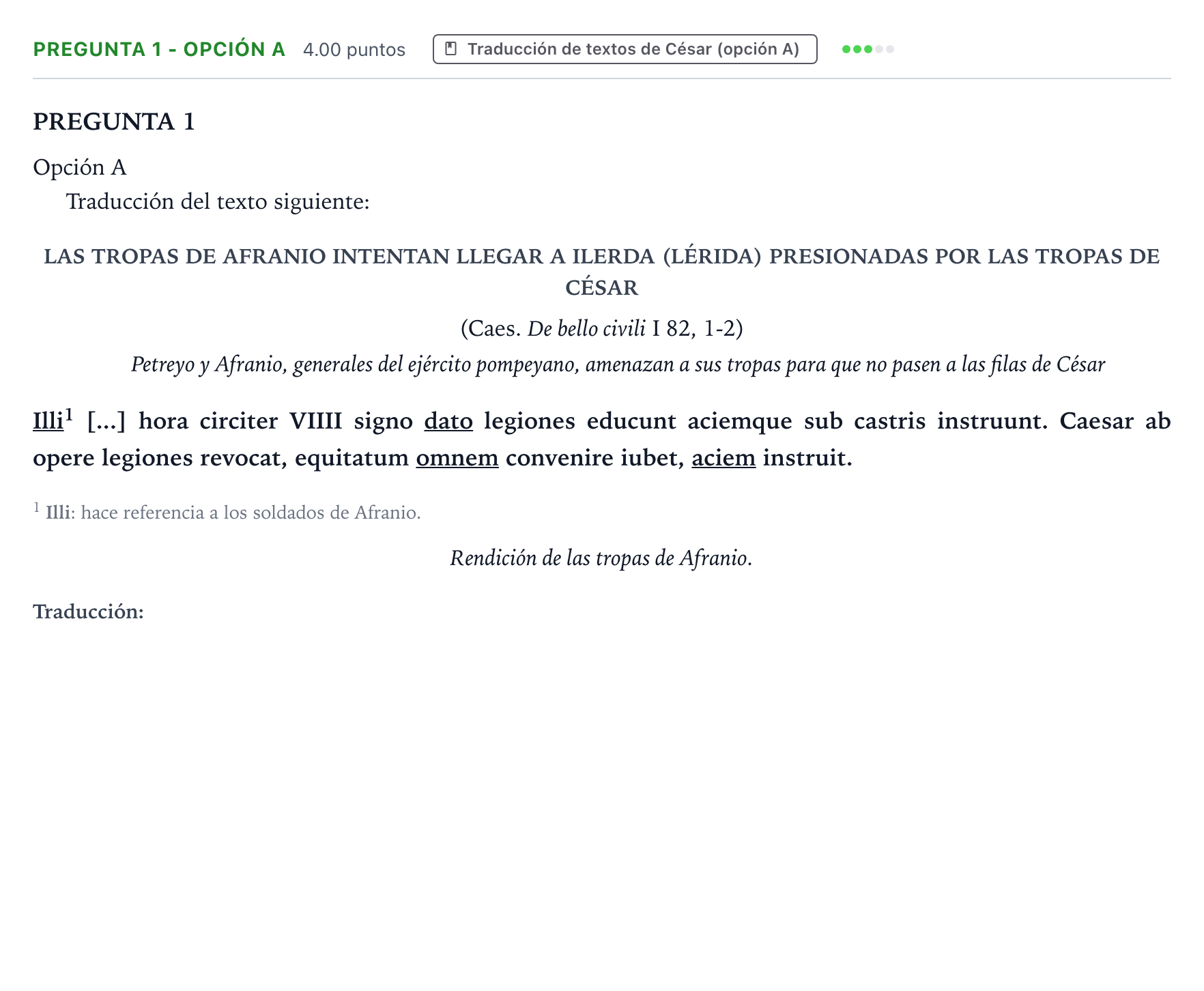 Enunciado: Pregunta 1 - Opción A · Latín II PAU Valencia Ordinaria 2026