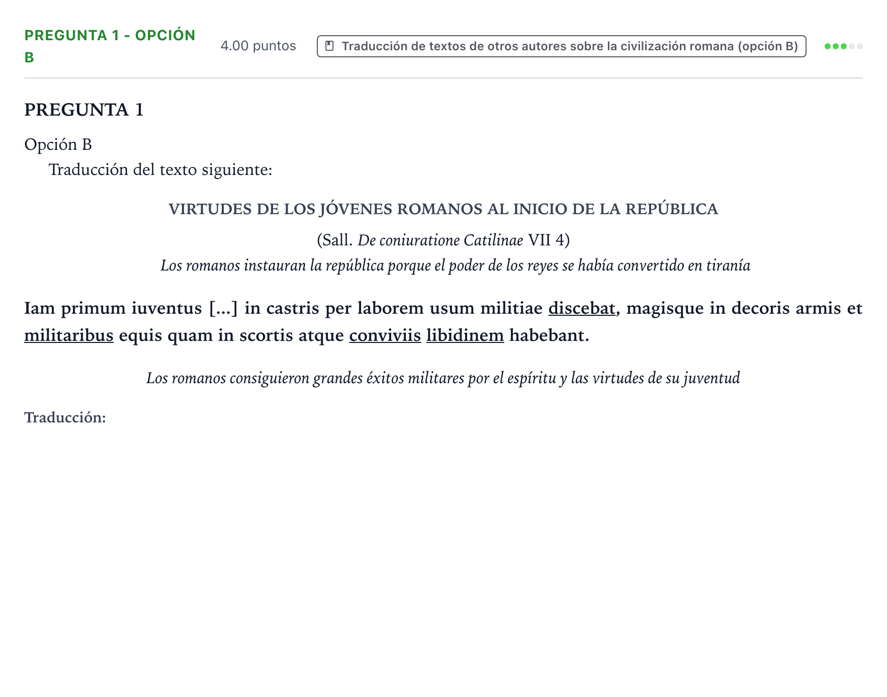 Enunciado: Pregunta 1 - Opción B · Latín II PAU Valencia Ordinaria 2026