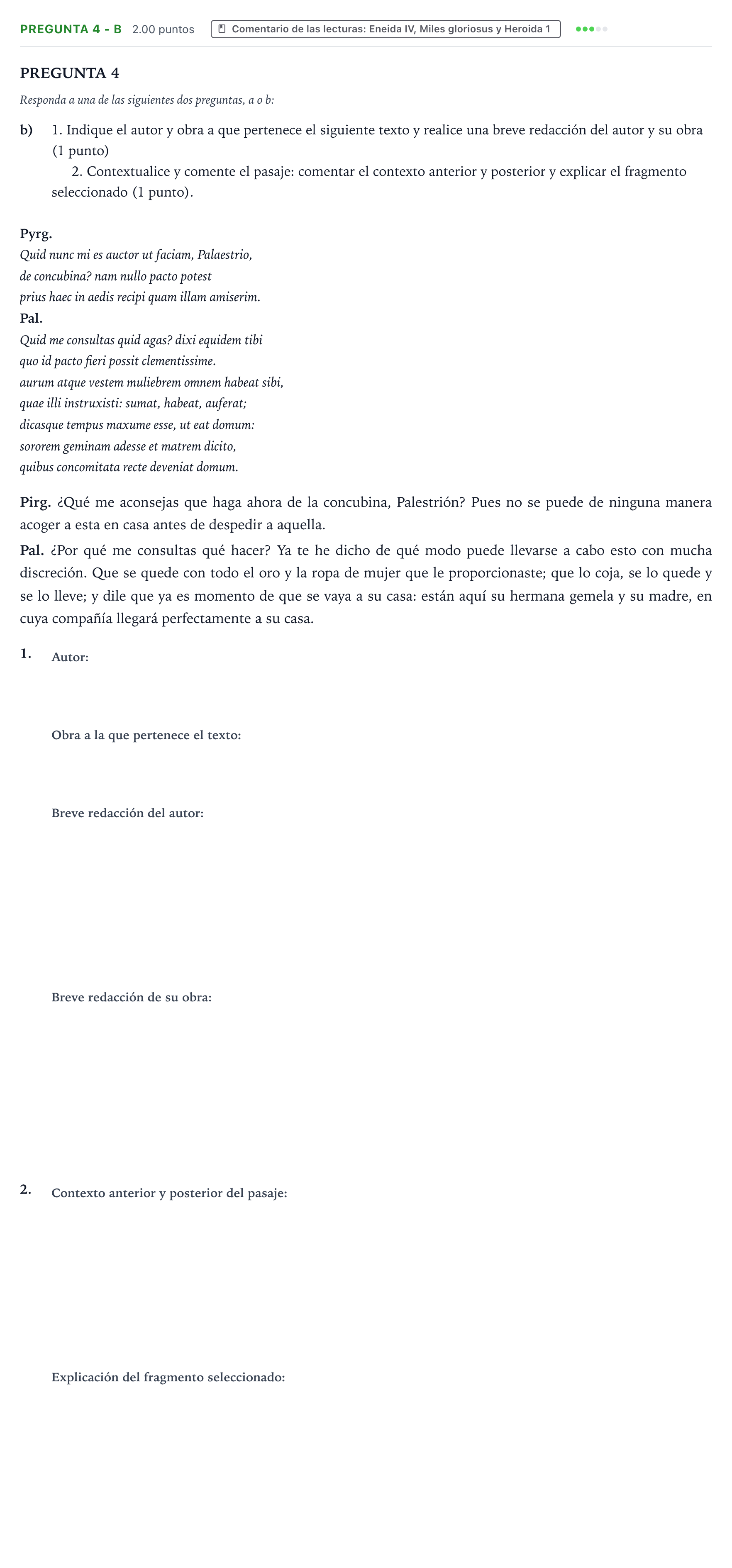 Enunciado: Pregunta 4 - b · Latín II PAU Valencia Ordinaria 2026