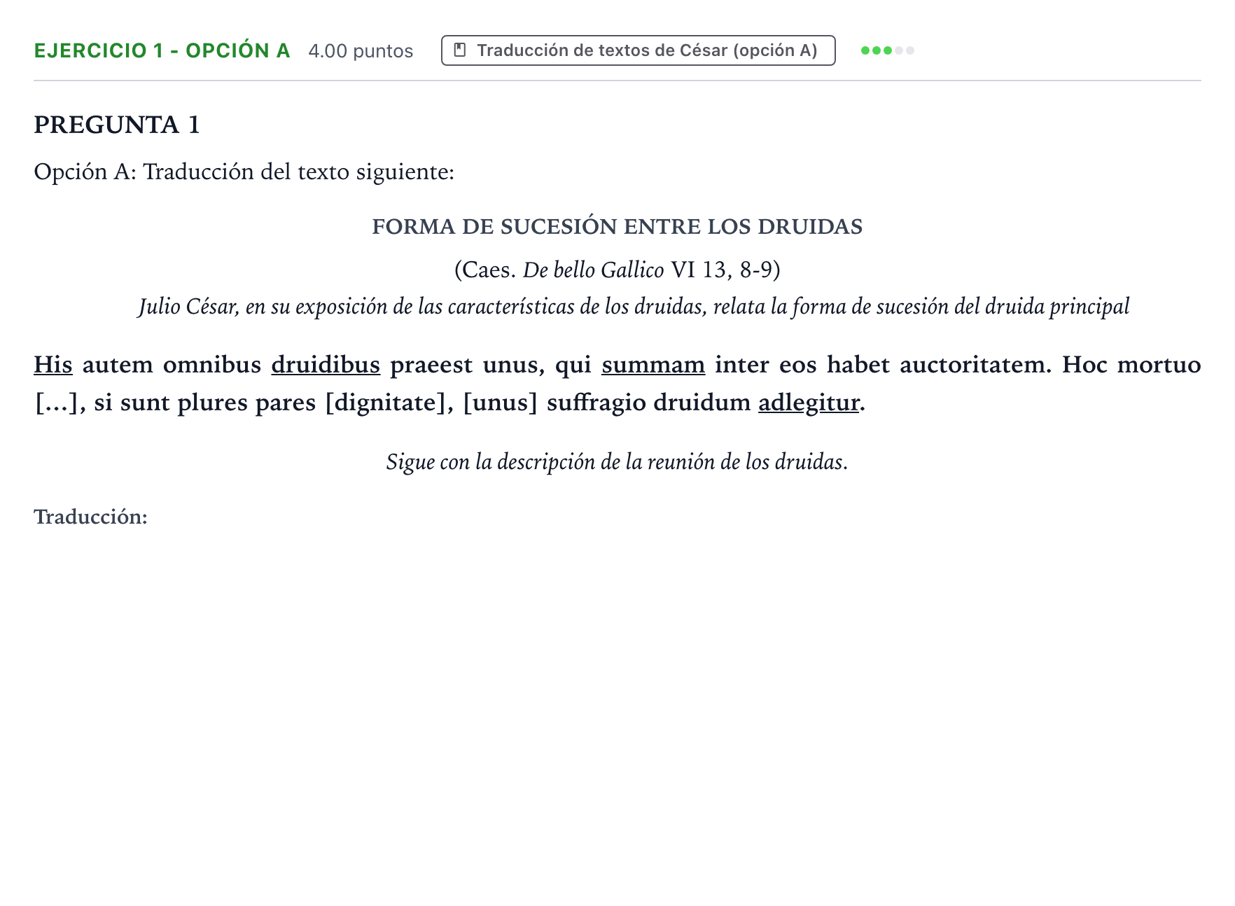Enunciado: Ejercicio 1 - Opción A · Latín II PAU Valencia Ordinaria solapamiento 2026