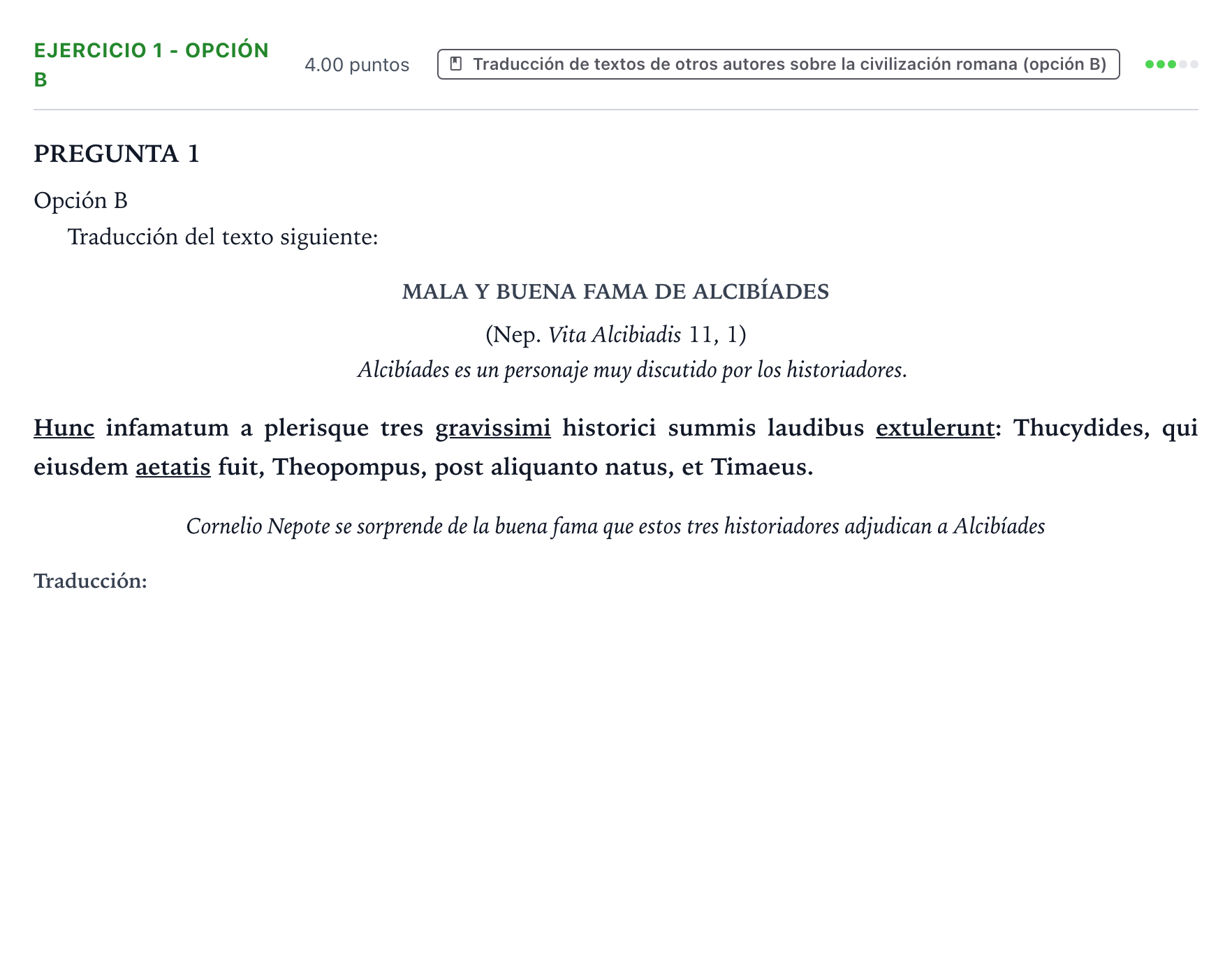 Enunciado: Ejercicio 1 - Opción B · Latín II PAU Valencia Ordinaria solapamiento 2026