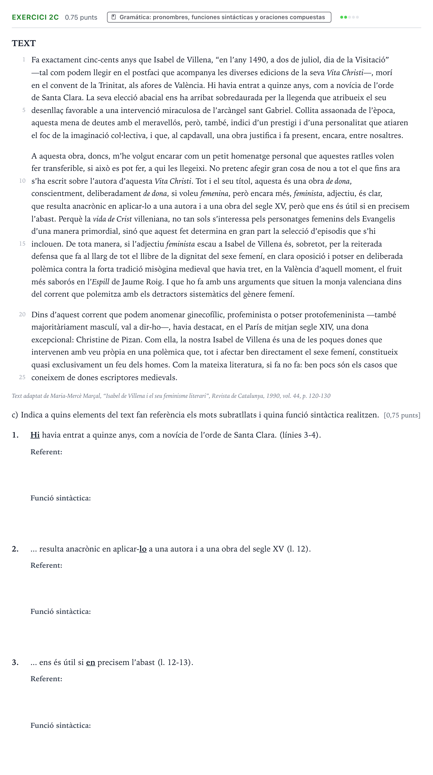 Enunciado: Ejercicio 2c · Lengua Valenciana y Literatura II PAU Valencia Extraordinaria 2026