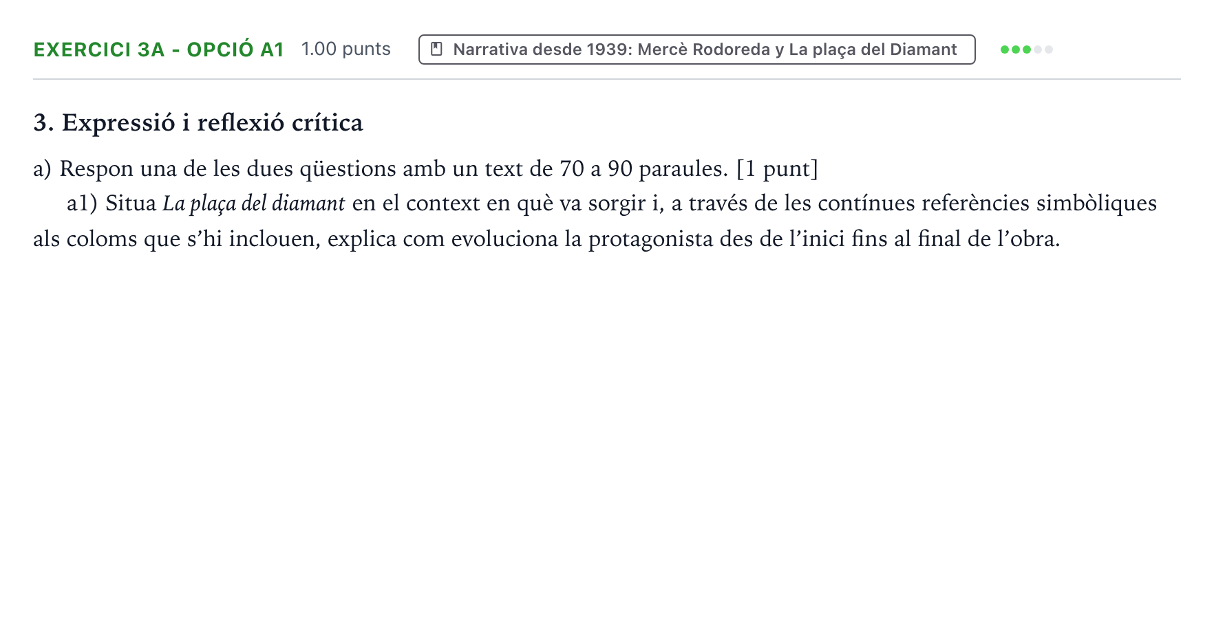 Enunciado: Ejercicio 3a - Opció a1 · Lengua Valenciana y Literatura II PAU Valencia Extraordinaria 2026