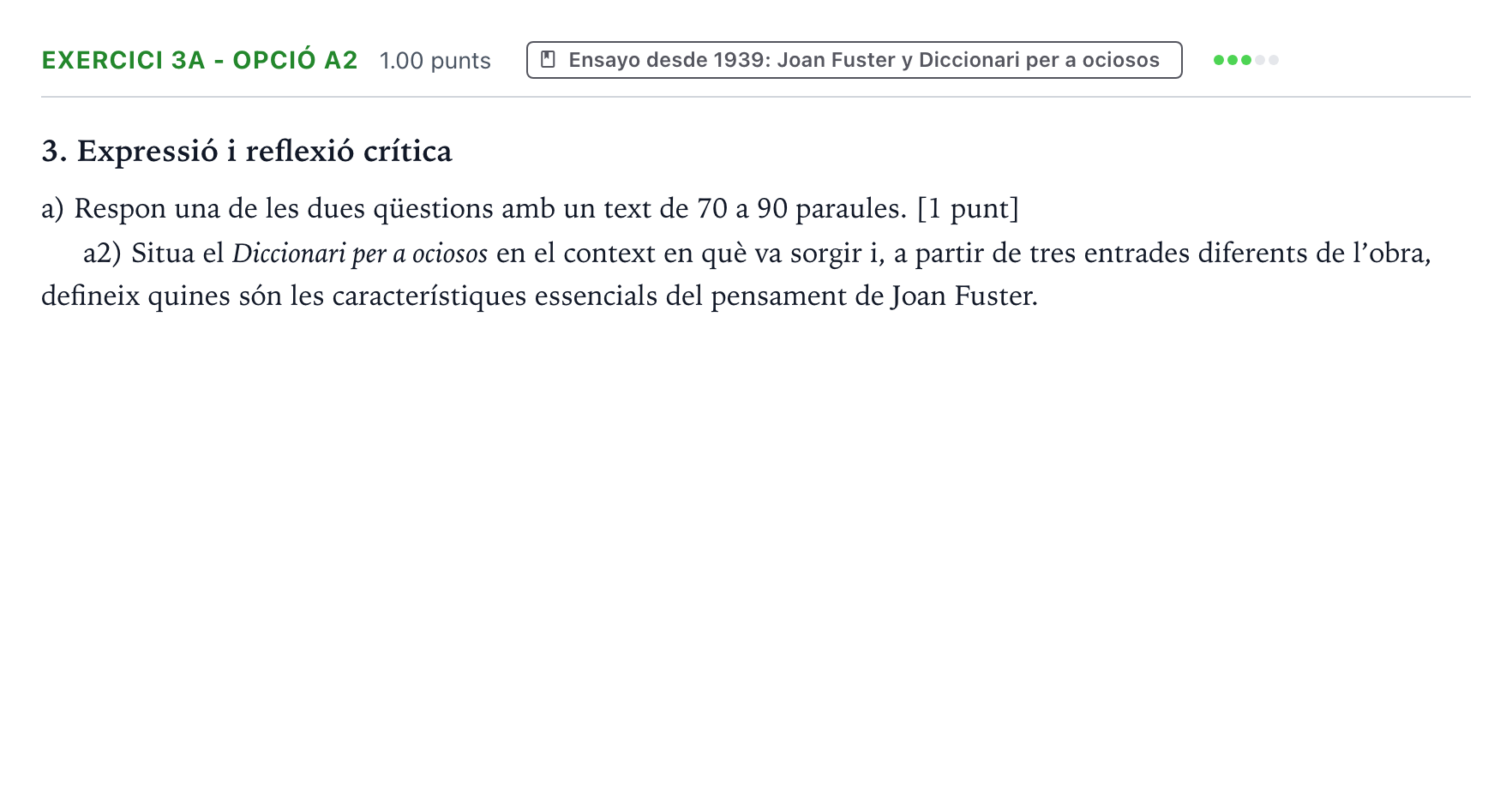 Enunciado: Ejercicio 3a - Opció a2 · Lengua Valenciana y Literatura II PAU Valencia Extraordinaria 2026