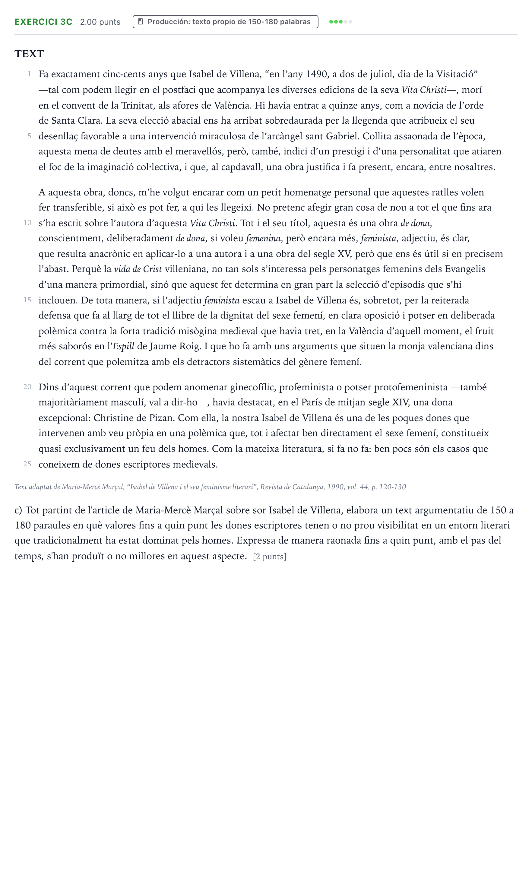 Enunciado: Ejercicio 3c · Lengua Valenciana y Literatura II PAU Valencia Extraordinaria 2026