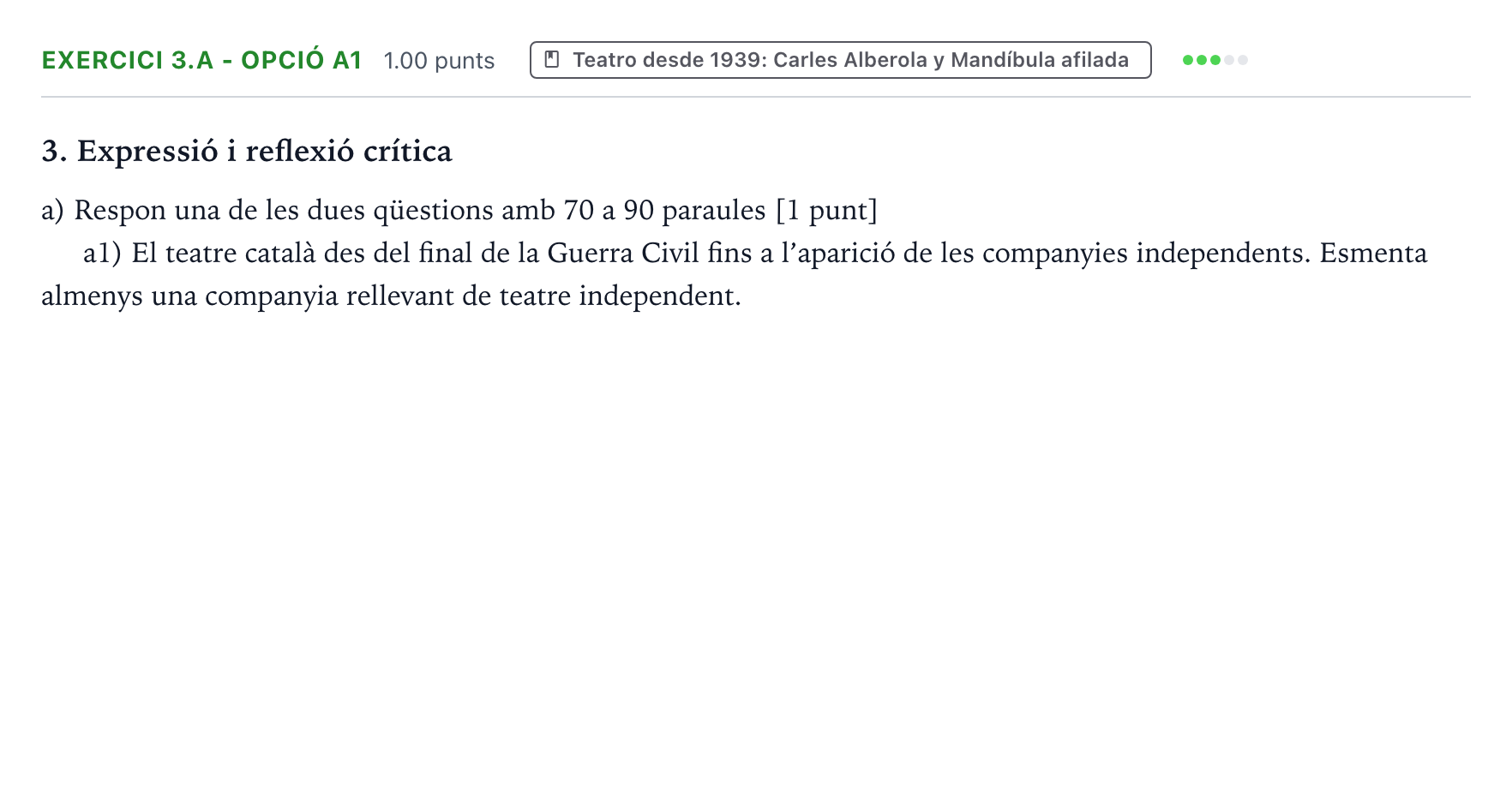 Enunciado: Ejercicio 3.a - Opció a1 · Lengua Valenciana y Literatura II PAU Valencia Ordinaria 2026