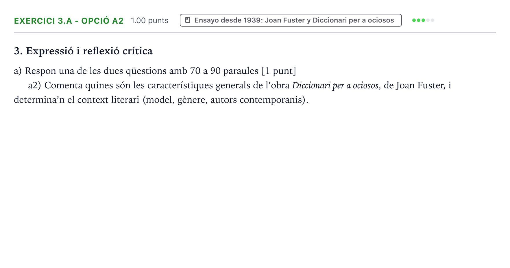Enunciado: Ejercicio 3.a - Opció a2 · Lengua Valenciana y Literatura II PAU Valencia Ordinaria 2026