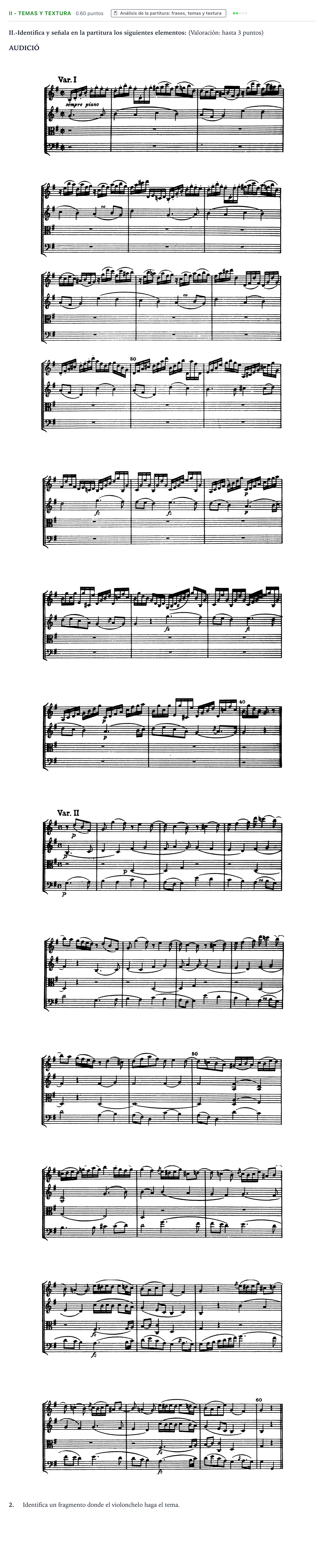 Enunciado: Ejercicio II - Temas y textura · Análisis Musical II PAU Valencia Extraordinaria solapamiento 2026