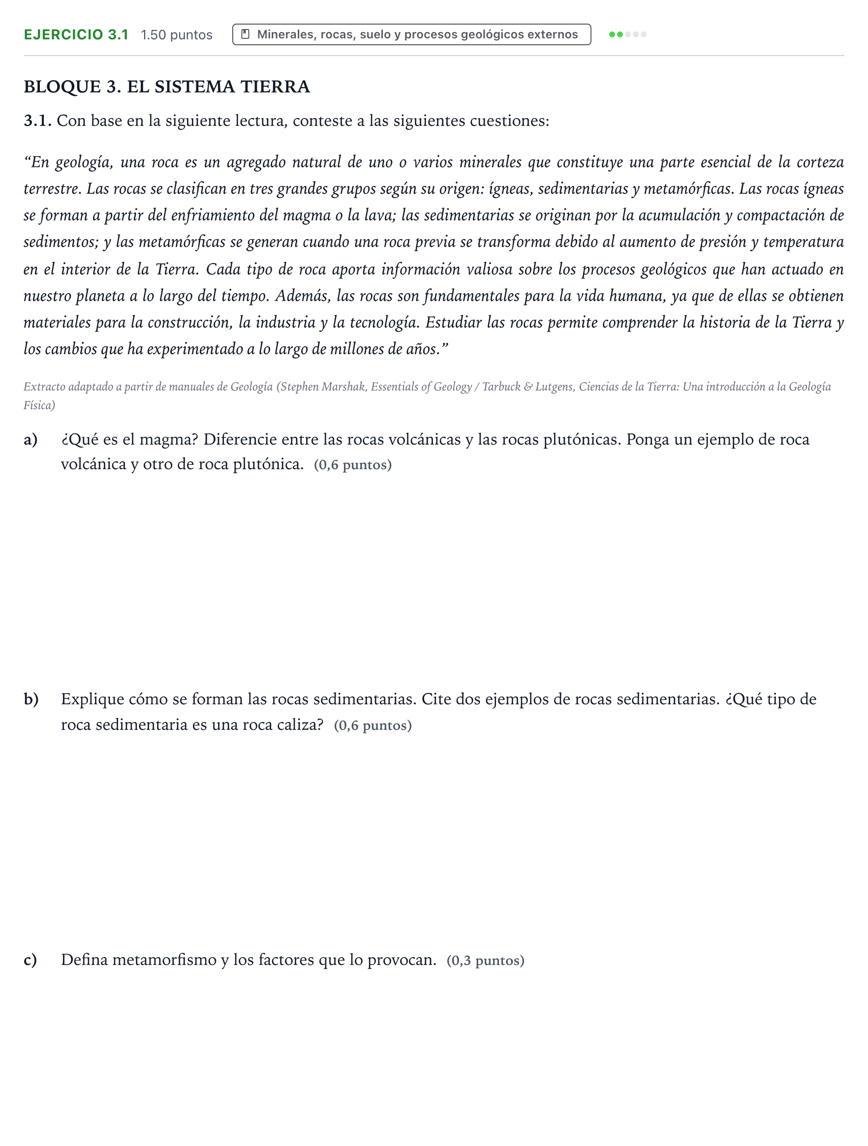 Enunciado: Ejercicio 3.1 · Ciencias Generales PAU Valencia Extraordinaria 2026