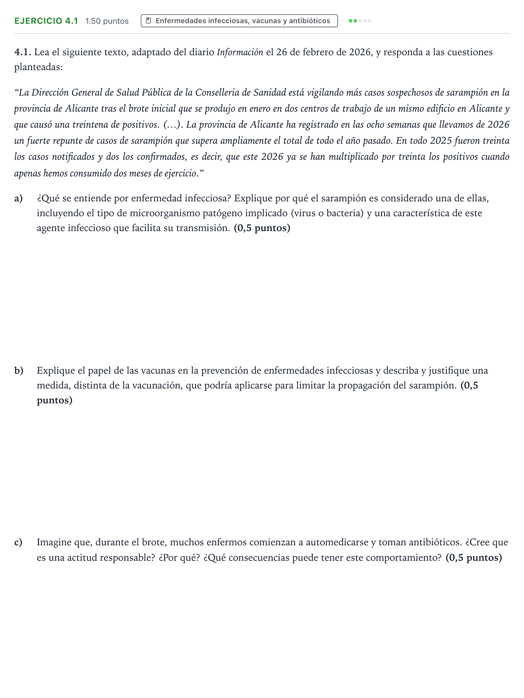 Enunciado: Ejercicio 4.1 · Ciencias Generales PAU Valencia Extraordinaria 2026