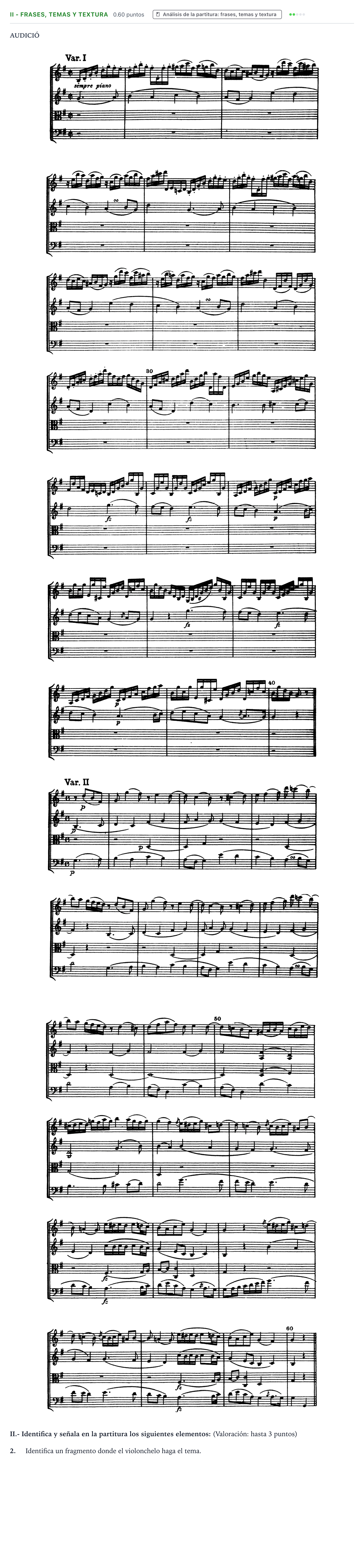 Enunciado: Ejercicio II - Frases, temas y textura · Análisis Musical II PAU Valencia Ordinaria solapamiento 2026