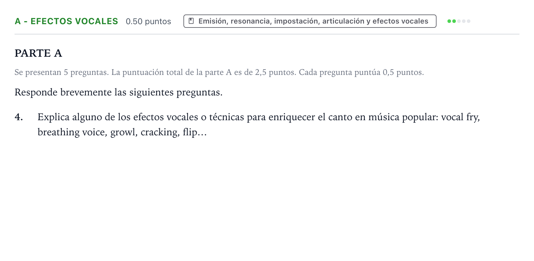 Enunciado: Ejercicio A - Efectos vocales · Coro y Técnica Vocal PAU Valencia Extraordinaria 2026