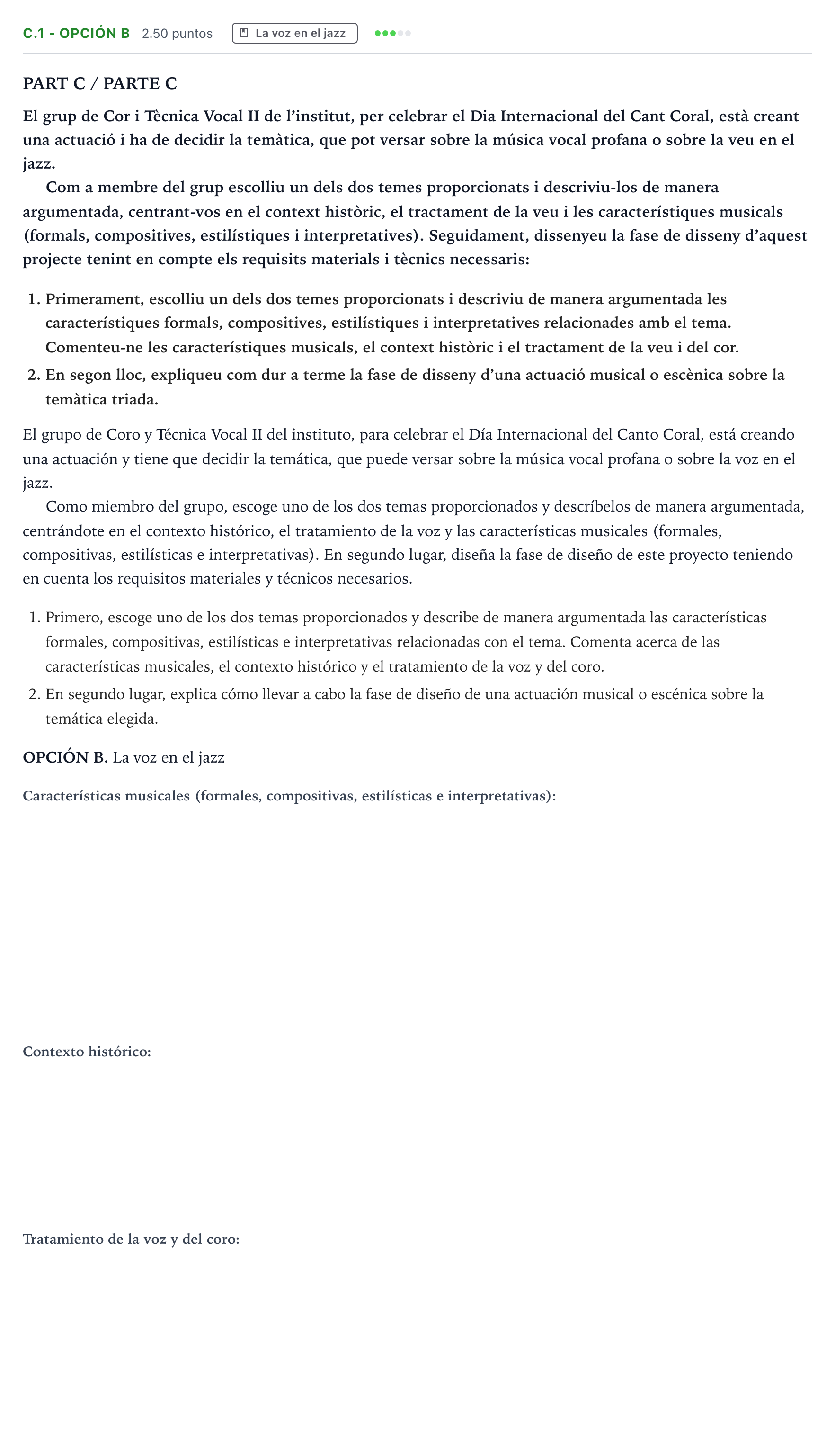 Enunciado: Ejercicio C.1 - Opción B · Coro y Técnica Vocal PAU Valencia Extraordinaria 2026