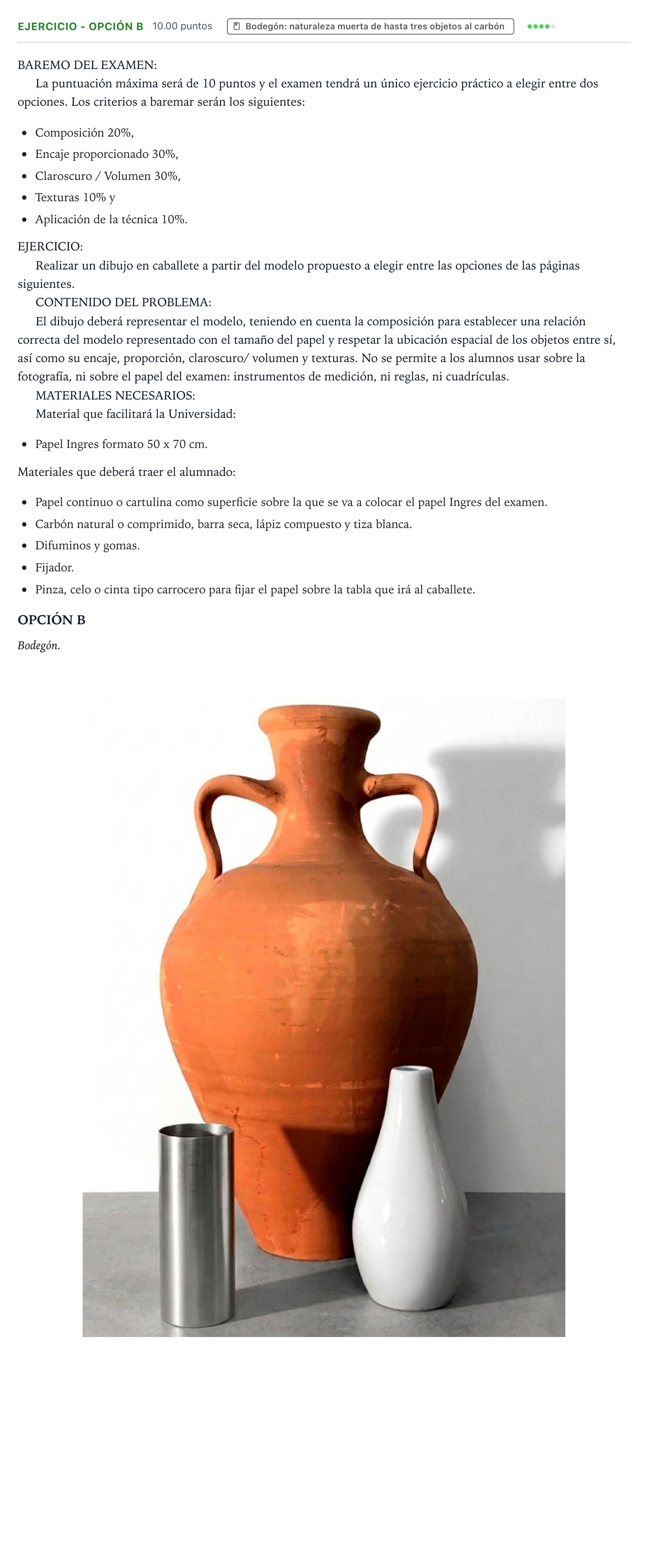 Enunciado: Ejercicio - Opción B · Dibujo Artístico II PAU Valencia Extraordinaria 2026