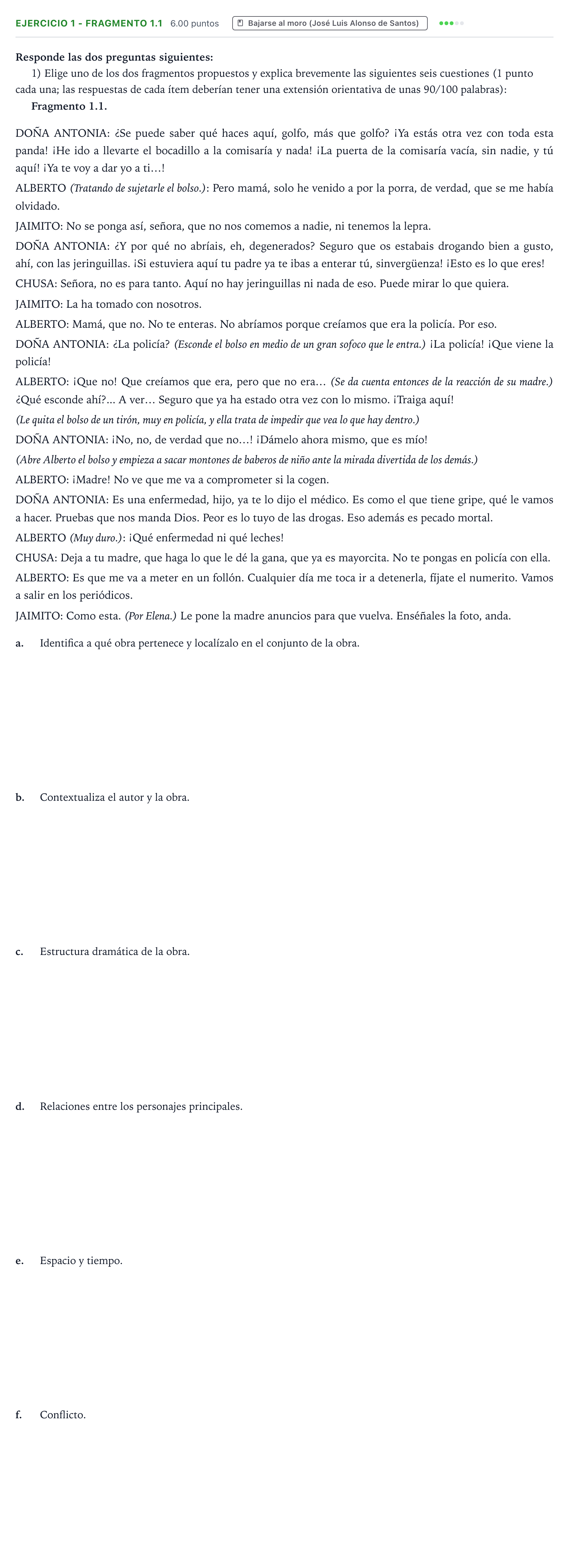 Enunciado: Ejercicio 1 - Fragmento 1.1 · Literatura Dramática PAU Valencia Extraordinaria 2026