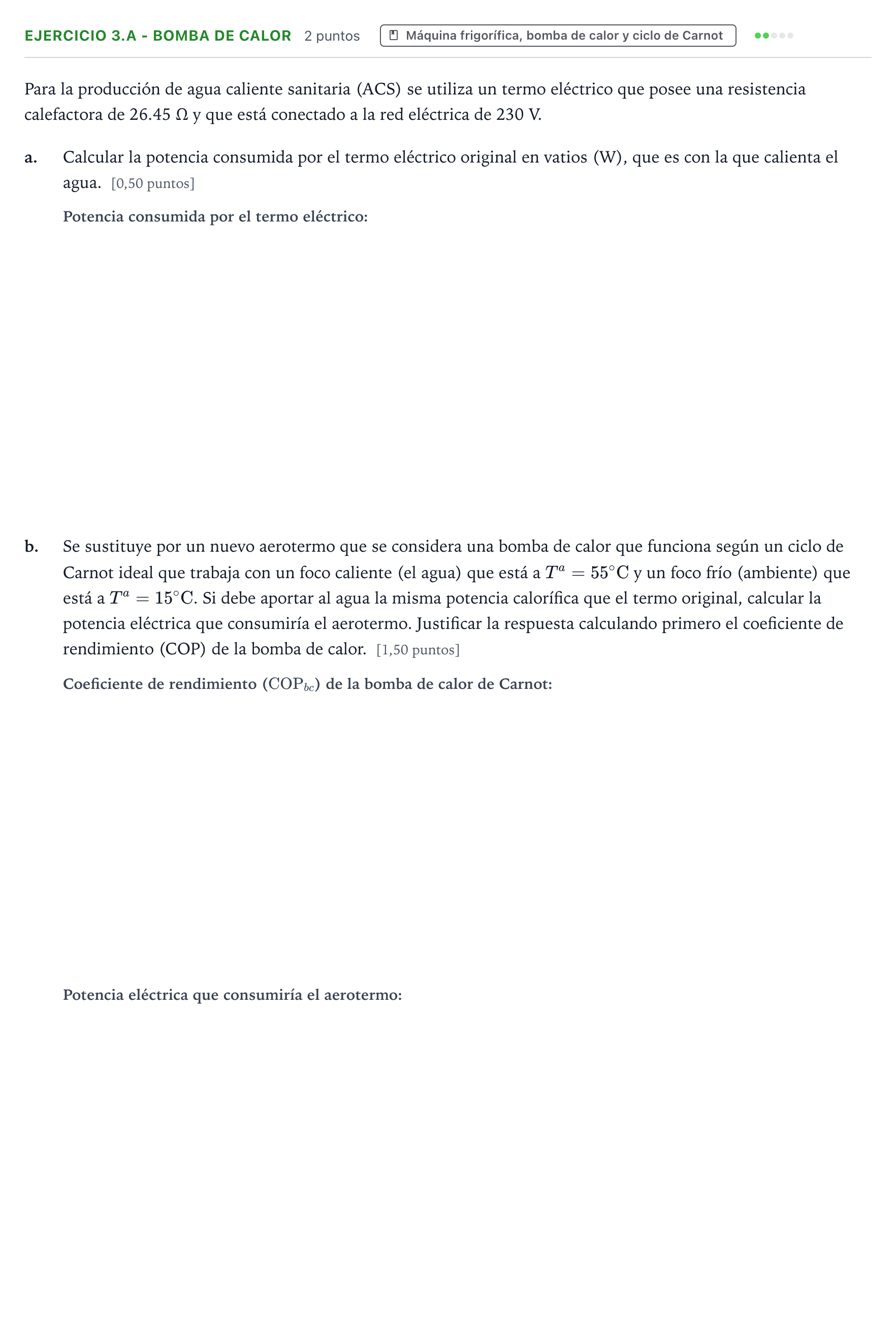 Enunciado: Ejercicio 3.A - Bomba de calor · Tecnología e Ingeniería II PAU Valencia Extraordinaria 2026