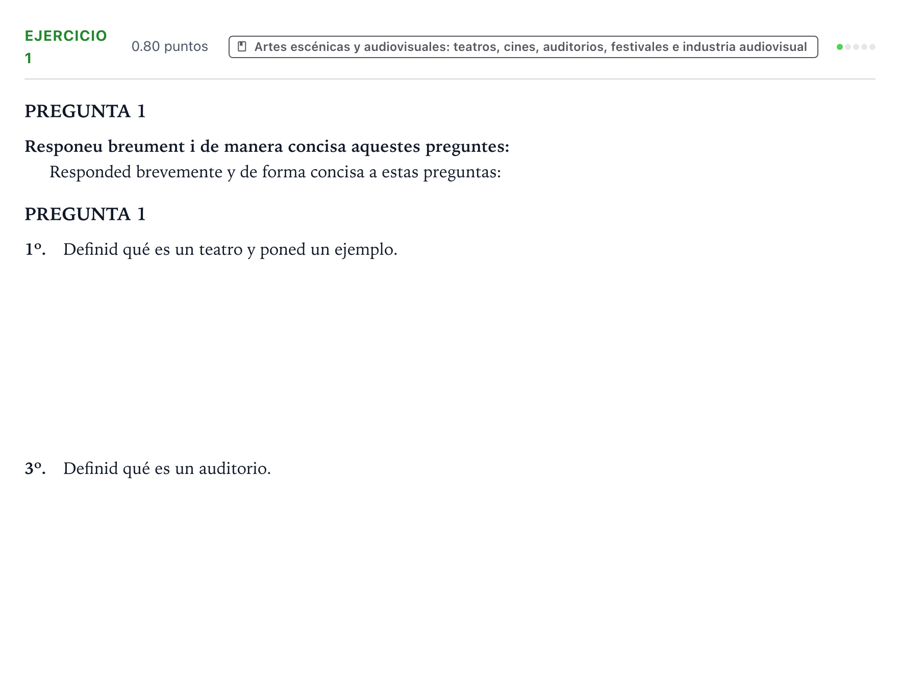 Enunciado: Ejercicio 1 - Artes escénicas · Movimientos Culturales y Artísticos PAU Valencia Ordinaria 2026