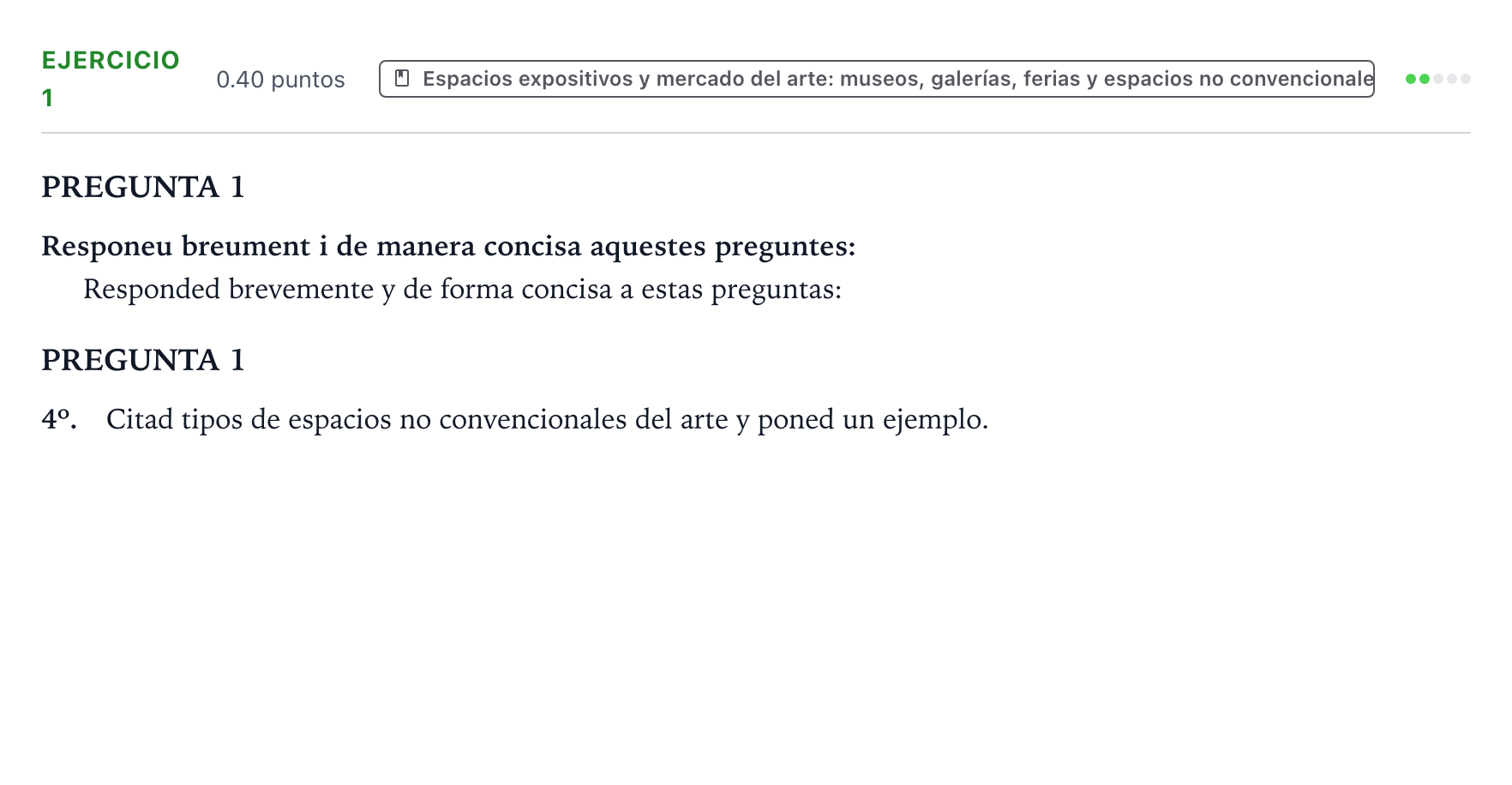 Enunciado: Ejercicio 1 - Espacios expositivos · Movimientos Culturales y Artísticos PAU Valencia Ordinaria 2026
