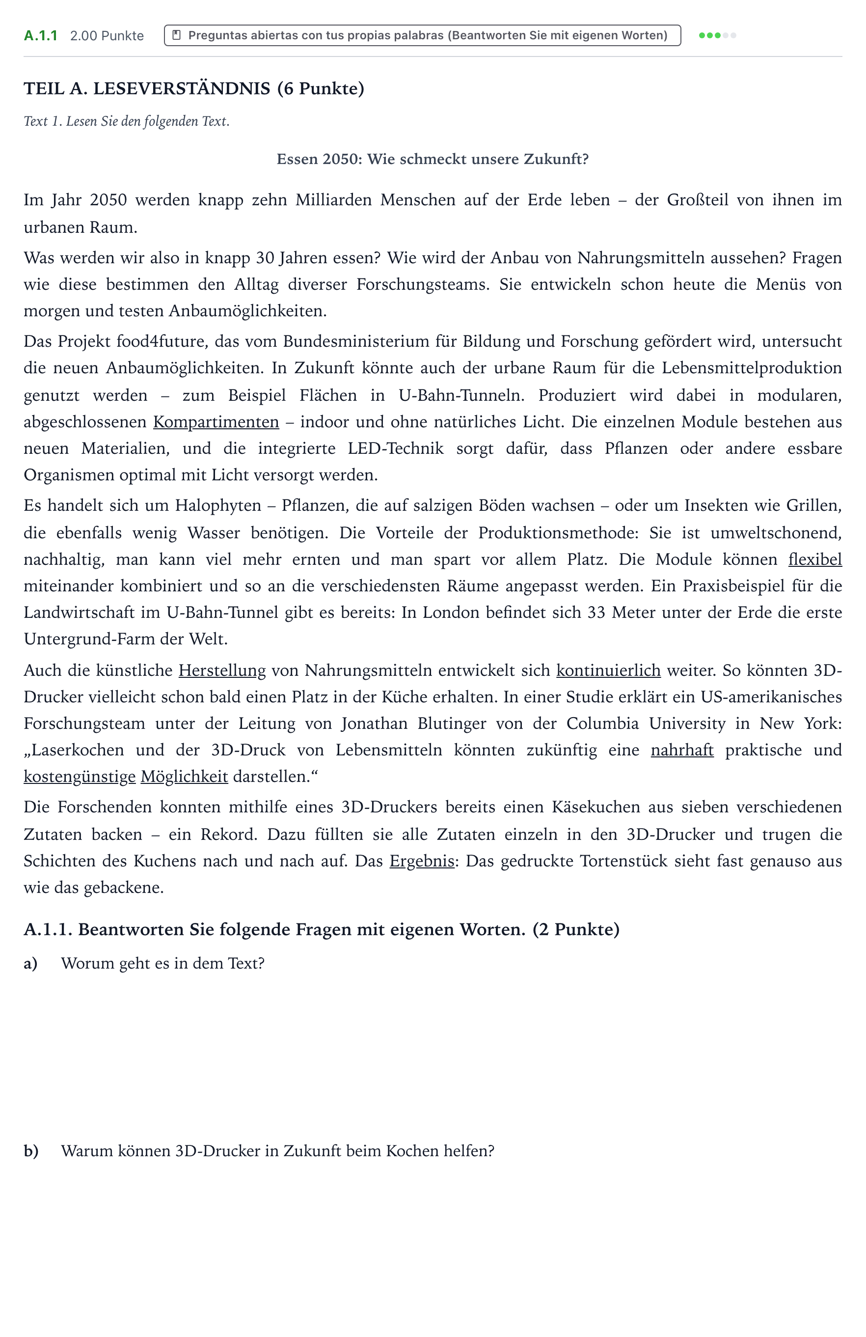 Enunciado: Ejercicio A.1.1 · Alemán PAU Valencia Ordinaria 2025