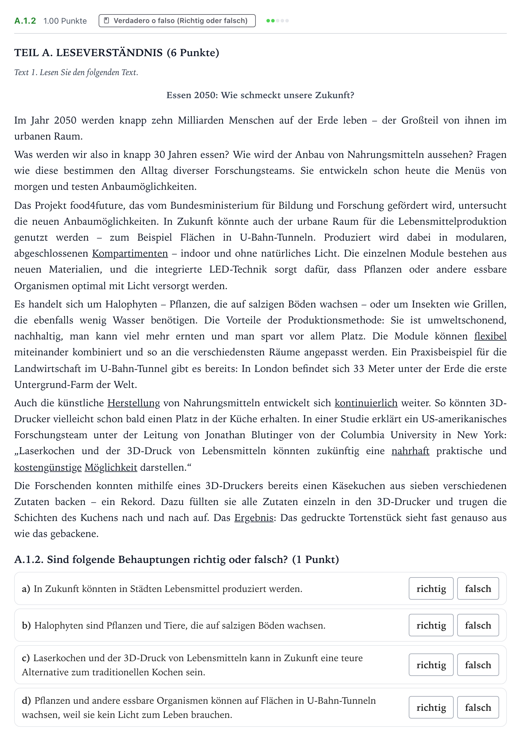Enunciado: Ejercicio A.1.2 · Alemán PAU Valencia Ordinaria 2025